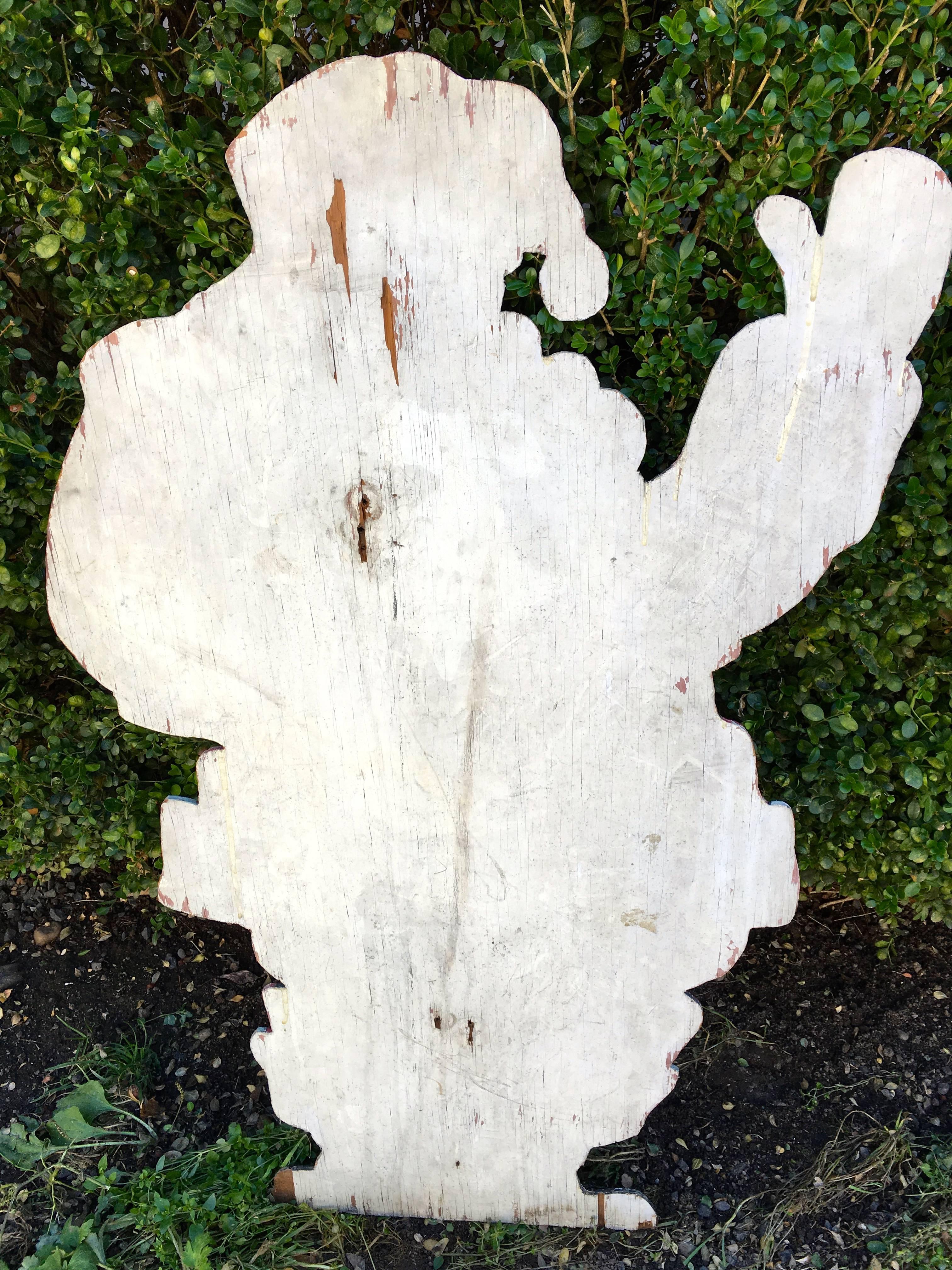 Plywood Vintage Hand-Painted Wooden Figure of Santa