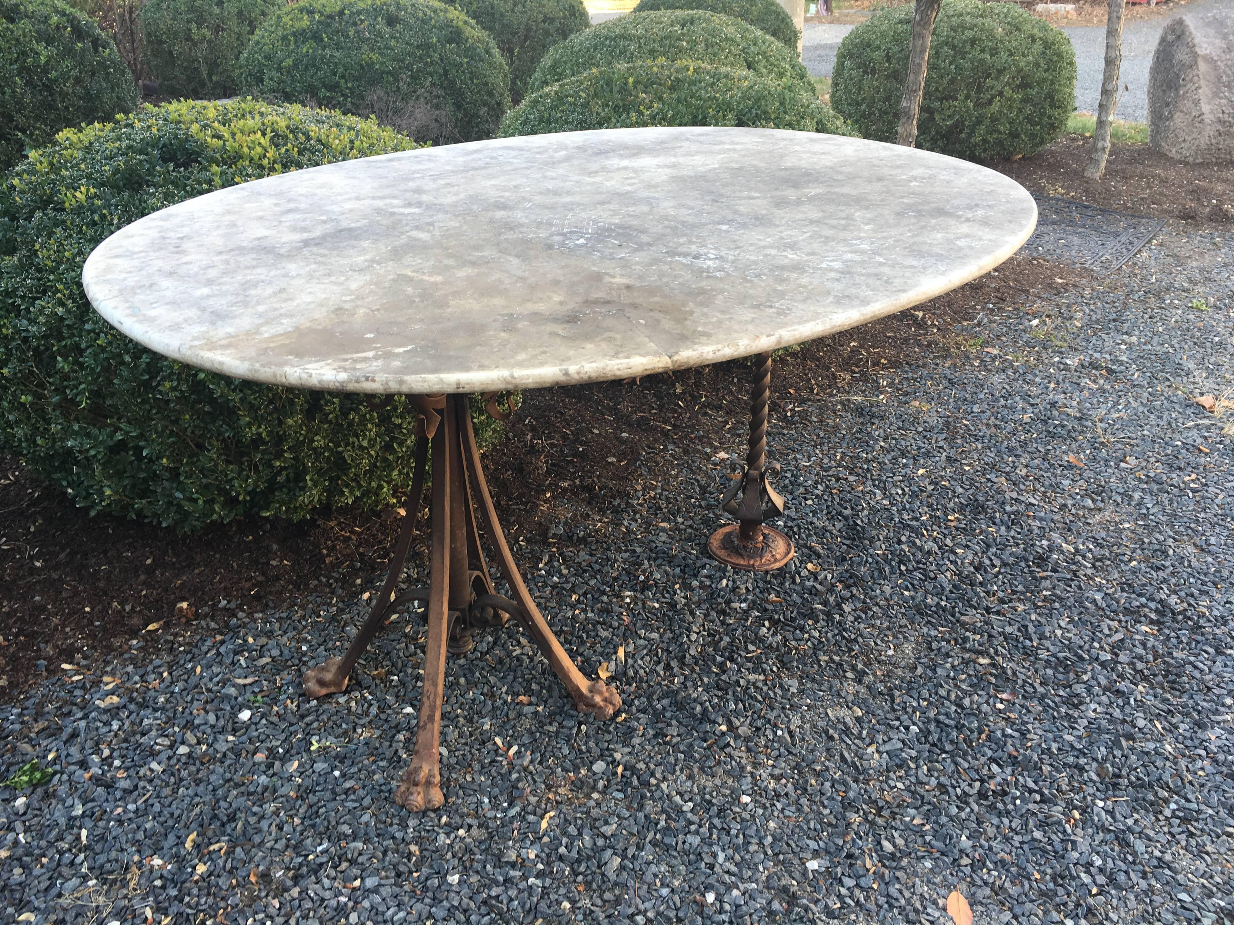 French Oval Marble Dining Table with Whimsical Iron Legs 2