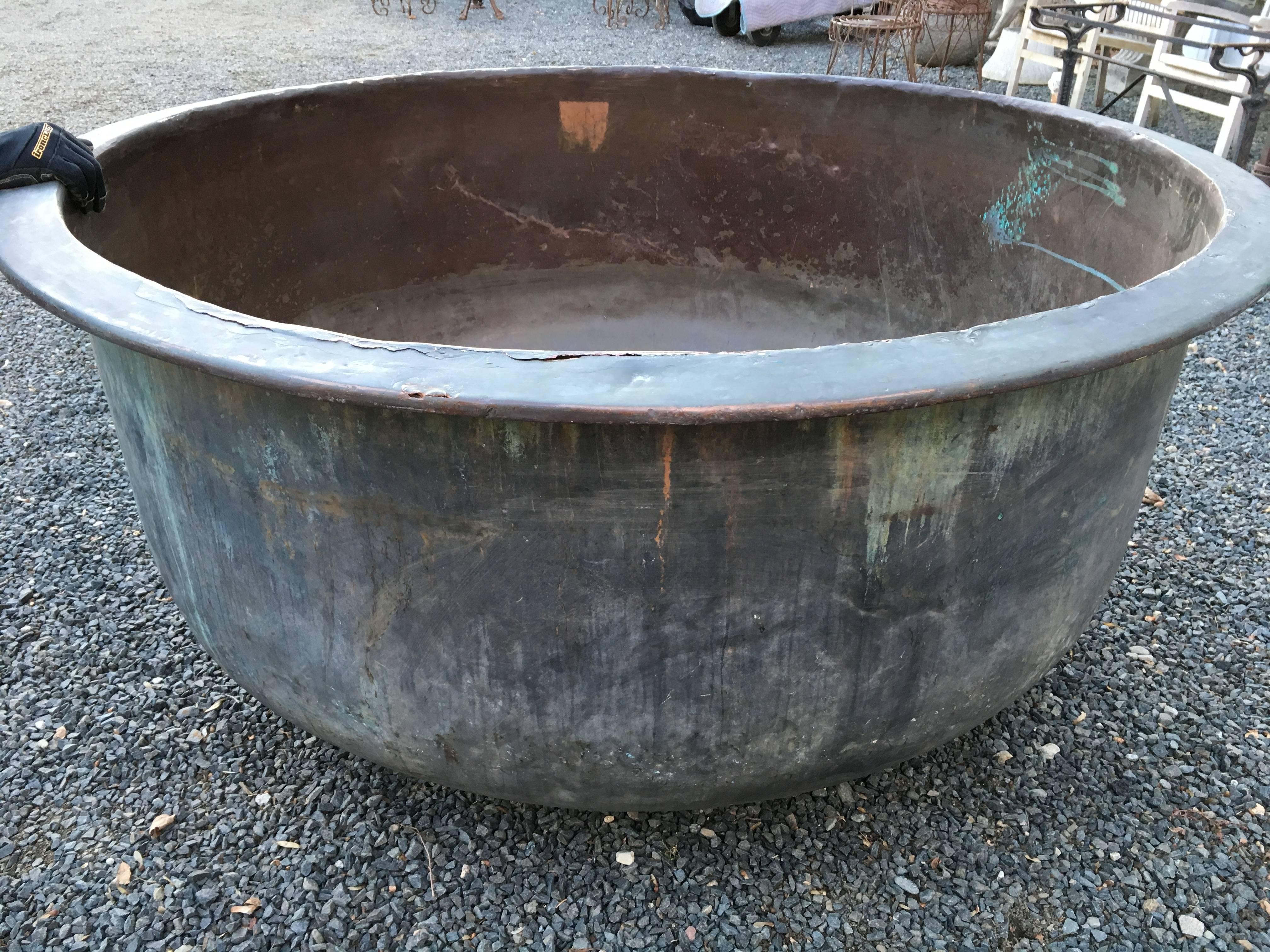 Huge 19th C French Copper Cheese Vat Planter In Excellent Condition In Woodbury, CT