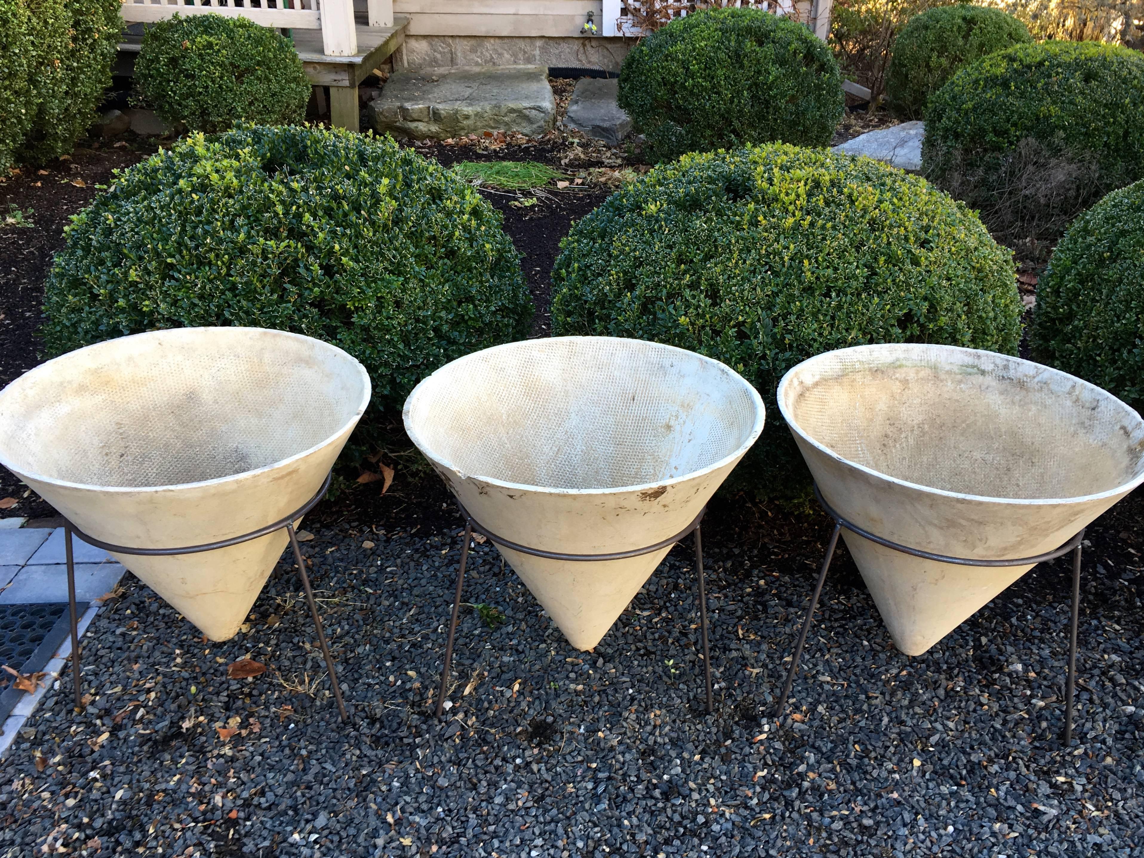 20th Century Pair of Rare Willy Guhl Conical Planters in Stands