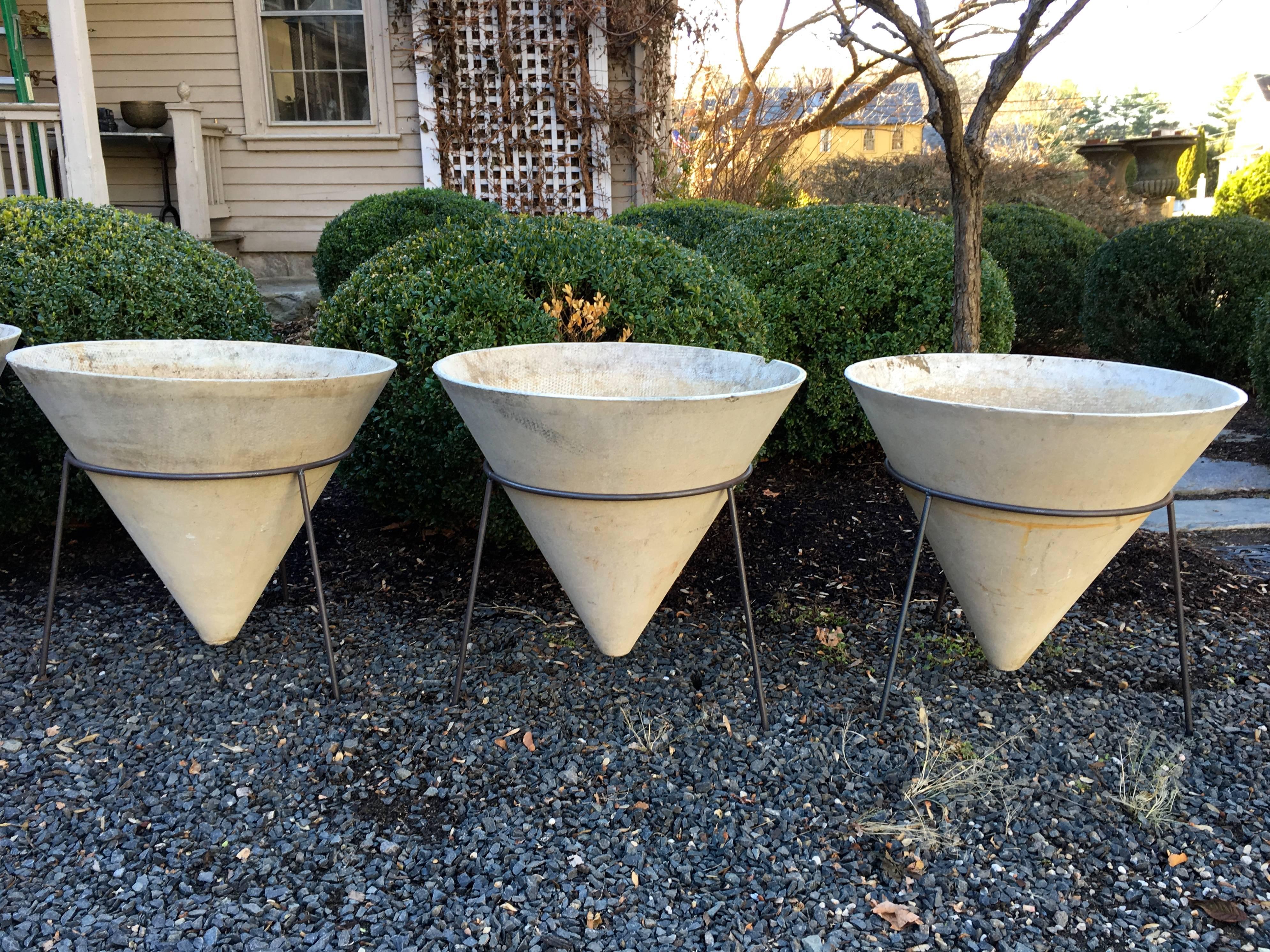 Swiss Pair of Rare Willy Guhl Conical Planters in Stands