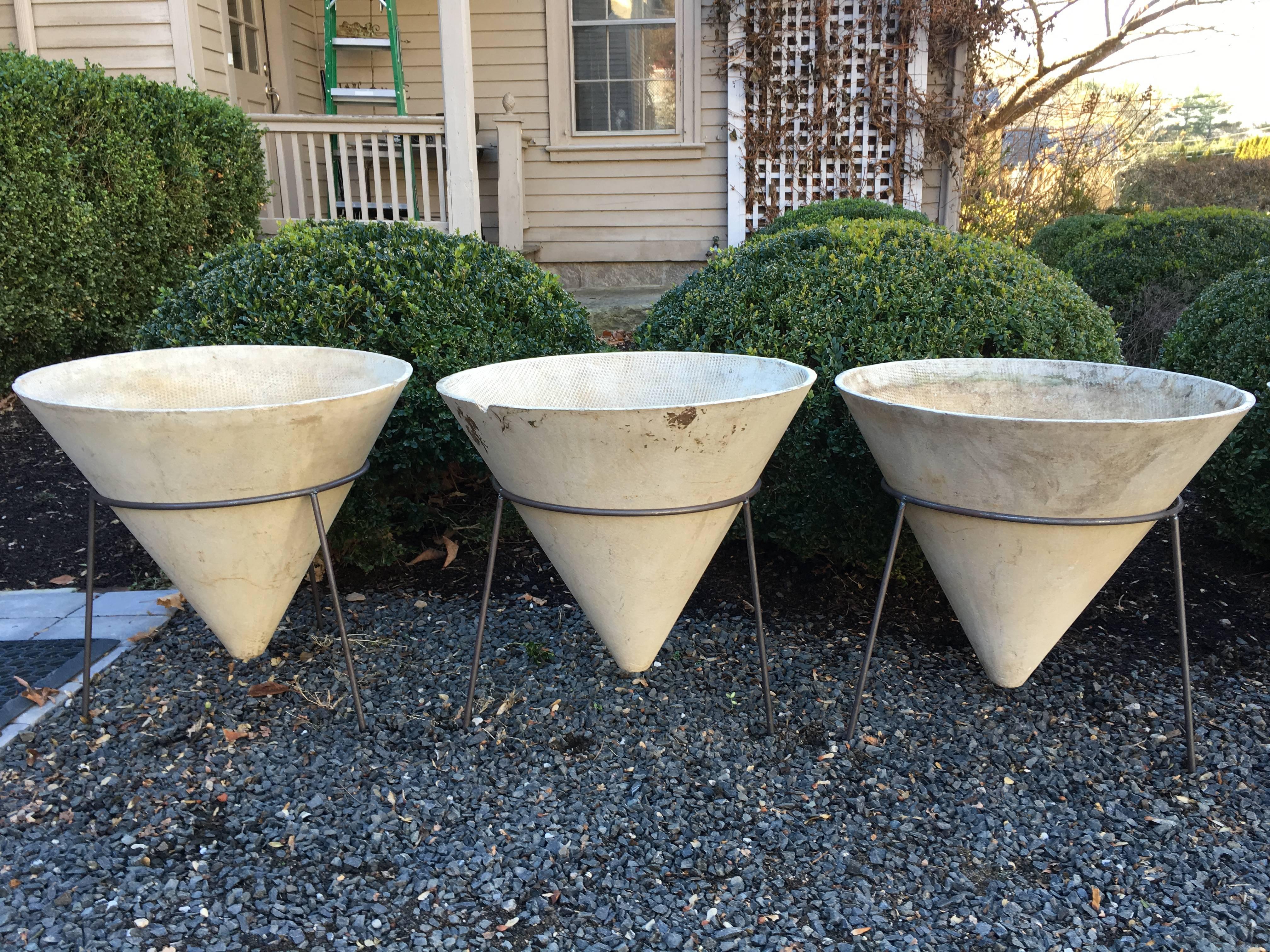 Mid-Century Modern Pair of Rare Willy Guhl Conical Planters in Stands