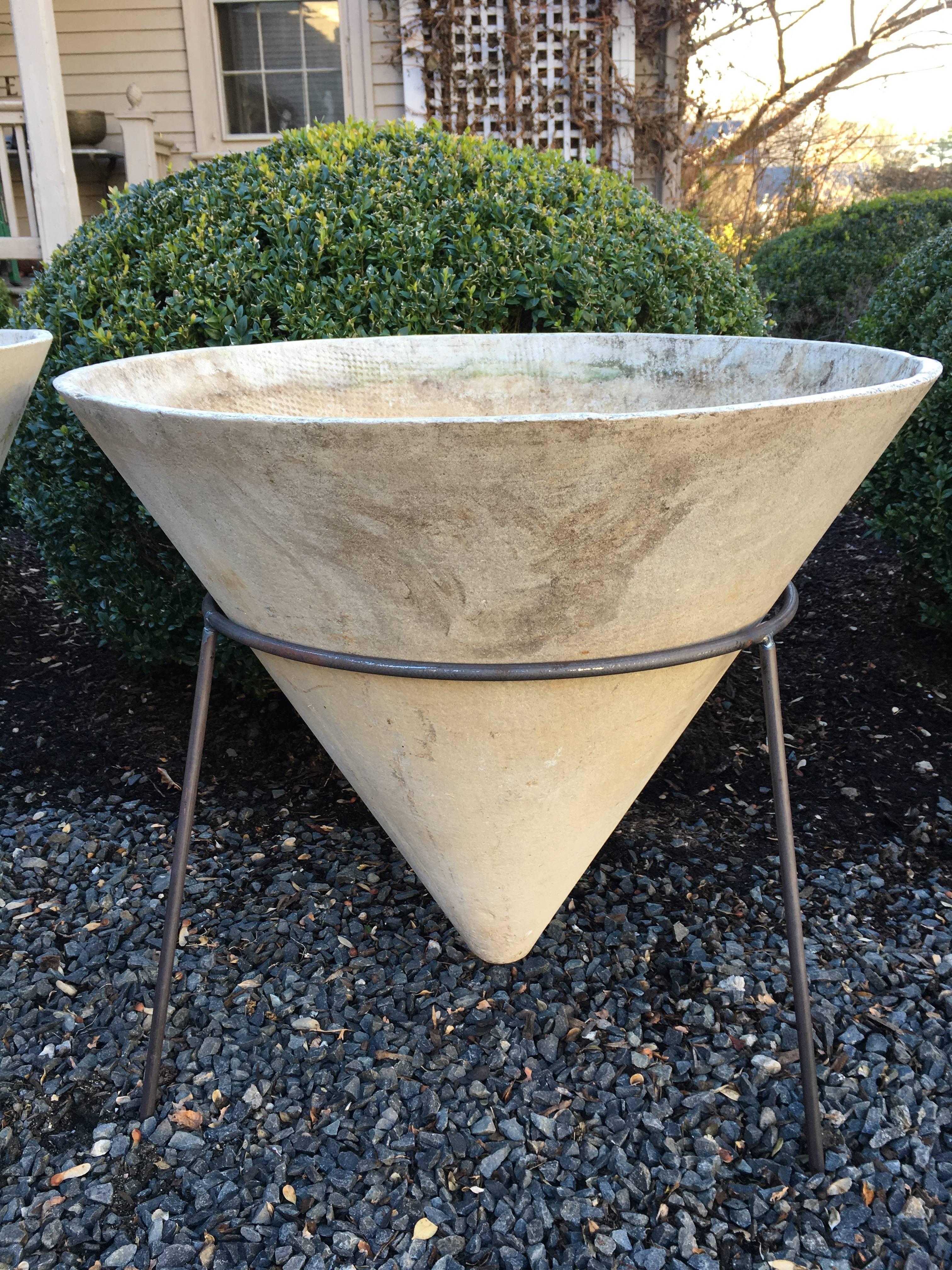 Pair of Rare Willy Guhl Conical Planters in Stands 1