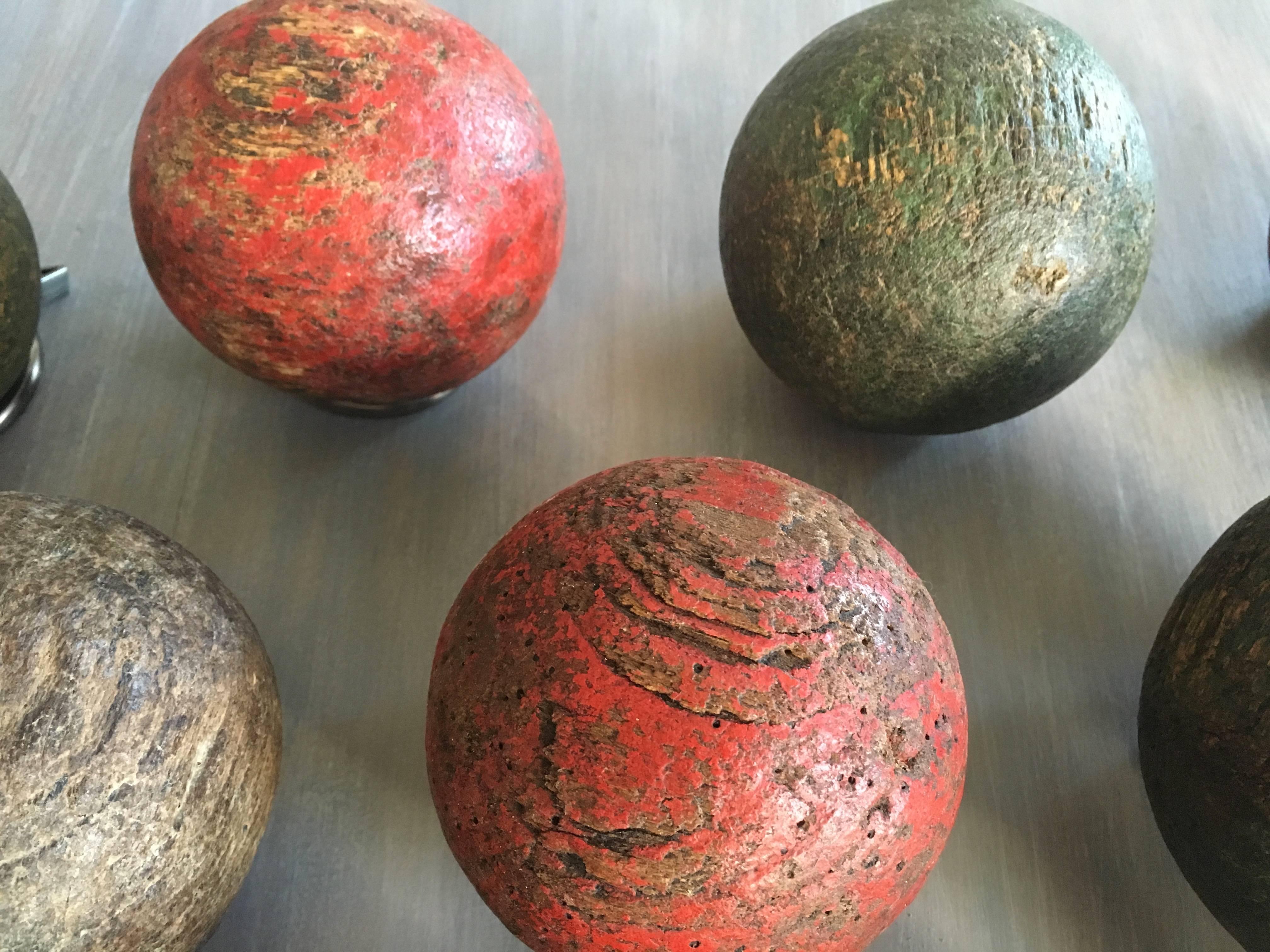Set of 18 Hand-Carved Painted Wooden Boules, French, circa 1890 4