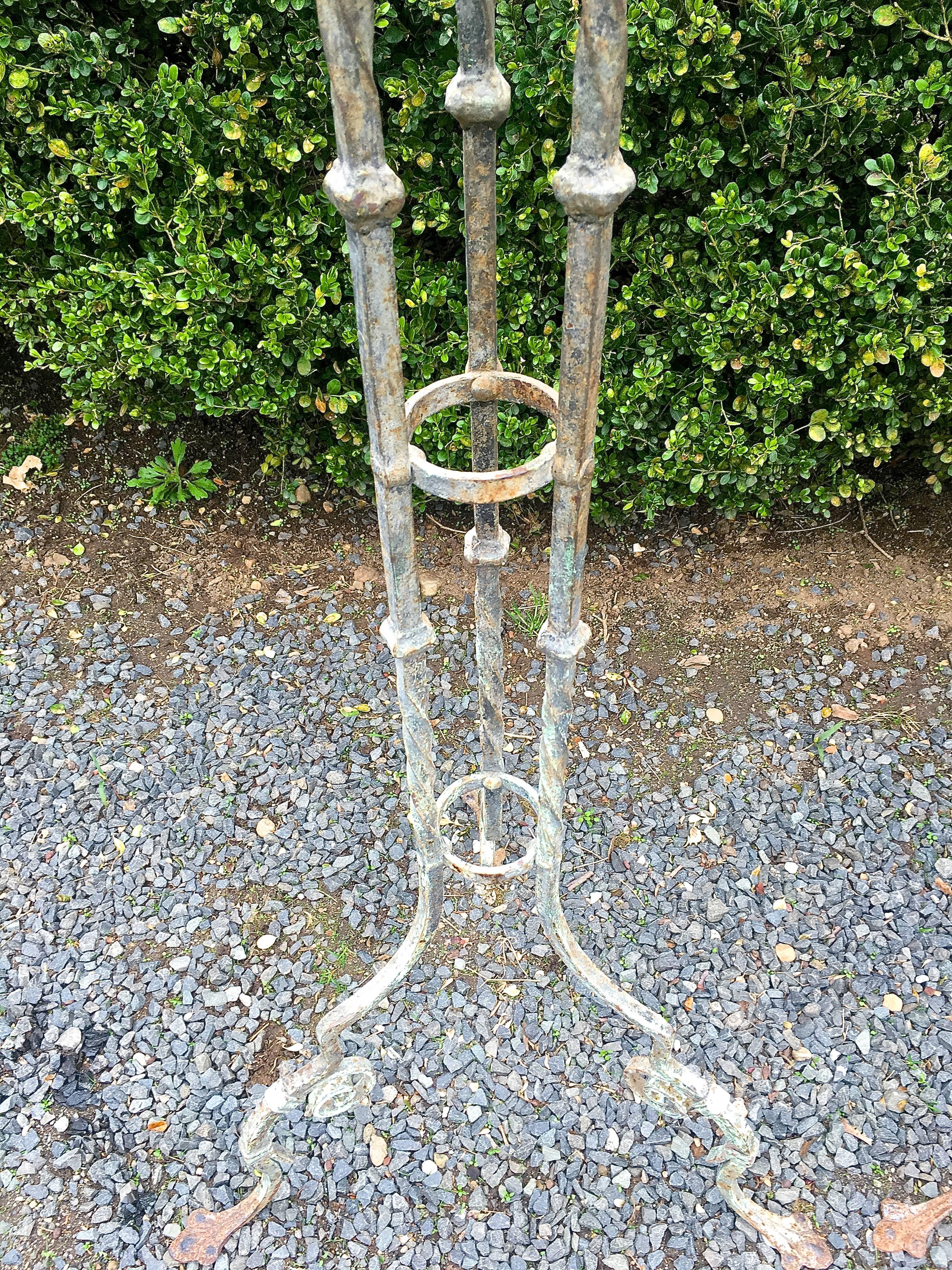 Lead Pair of Tall French 19th Century Wrought Iron Stands