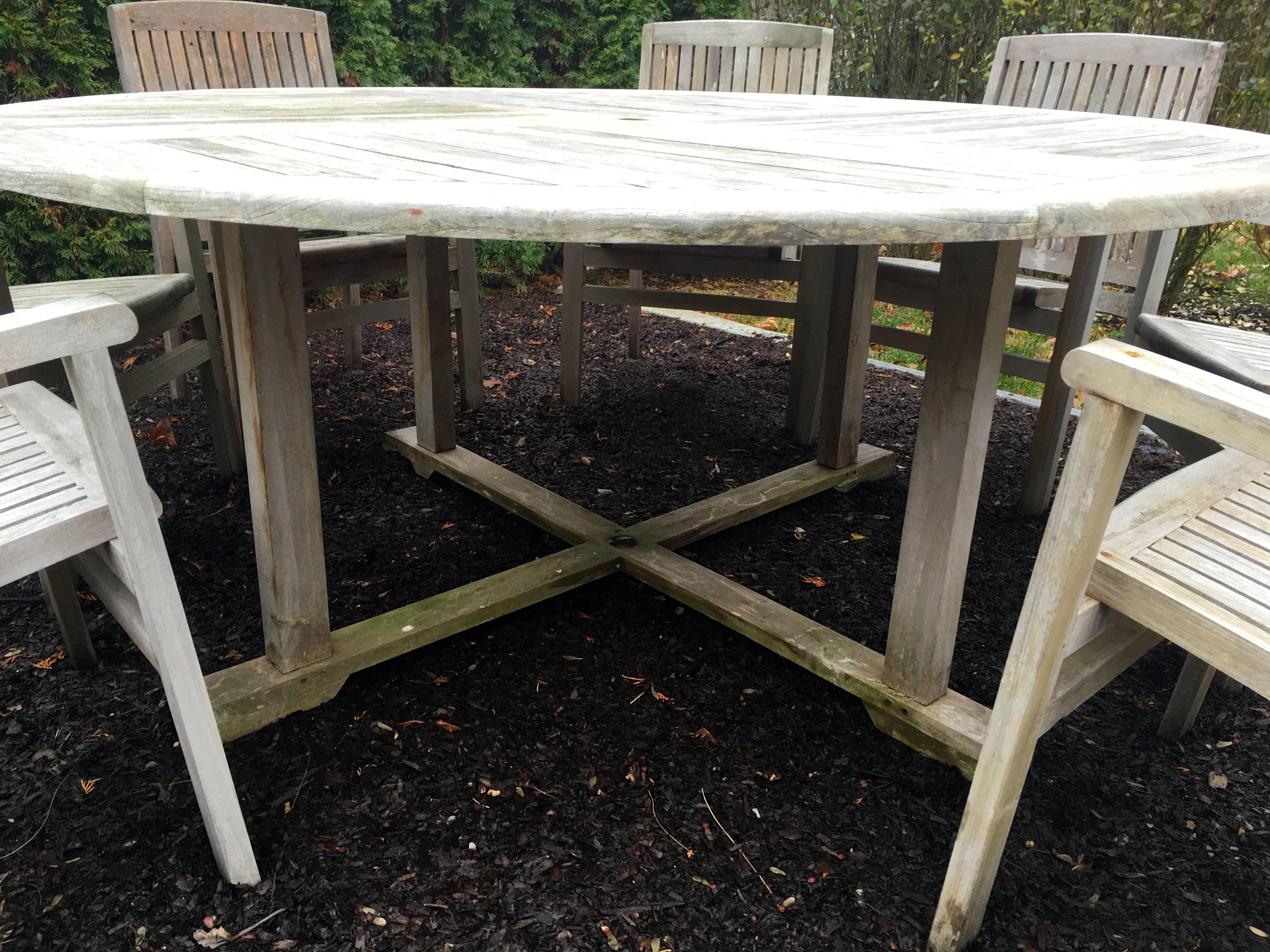 English Teak Dining Set for Eight with Octagonal Table In Excellent Condition In Woodbury, CT
