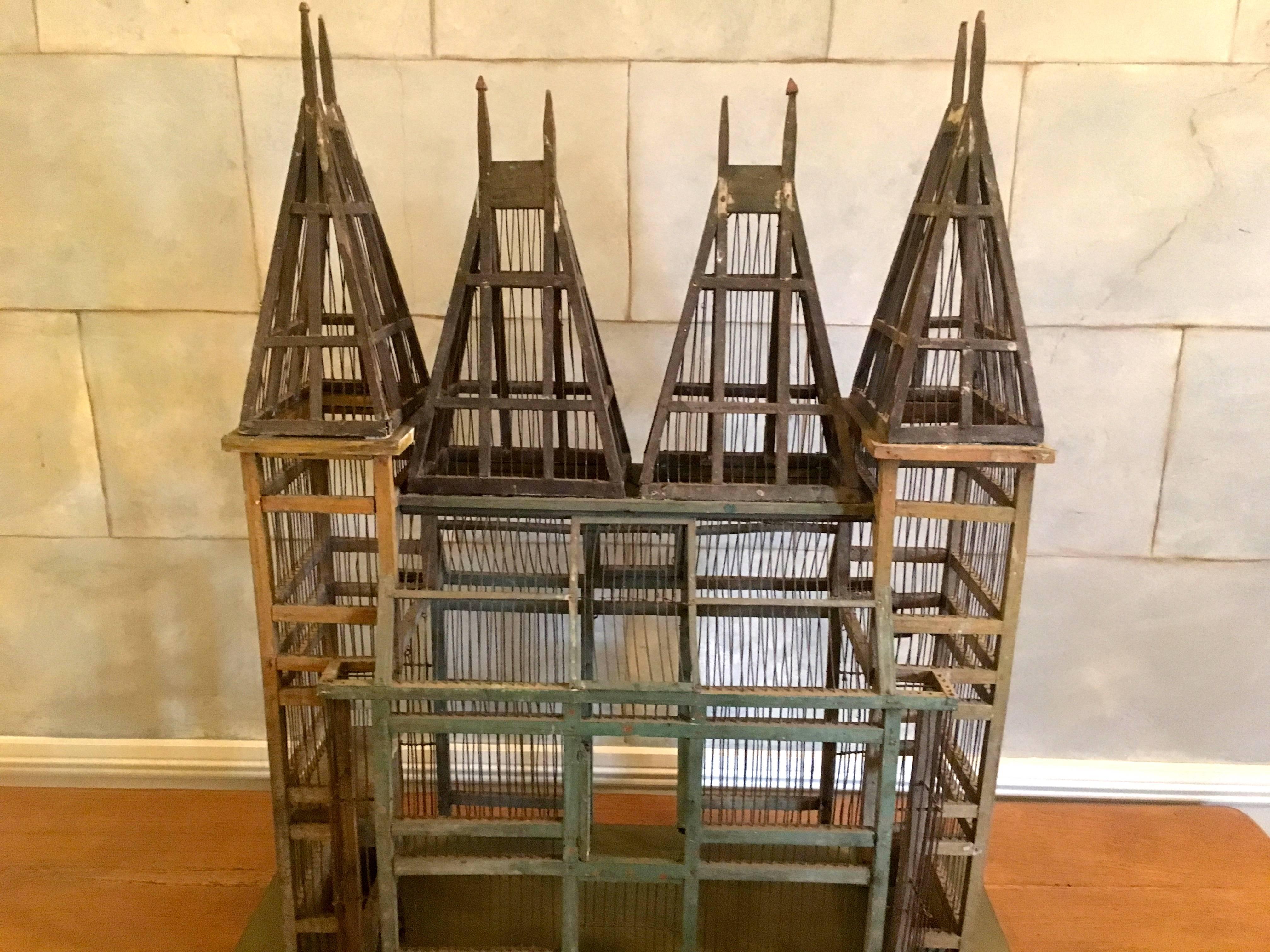 Large 19th Century French Wooden Chateau Birdcage 3