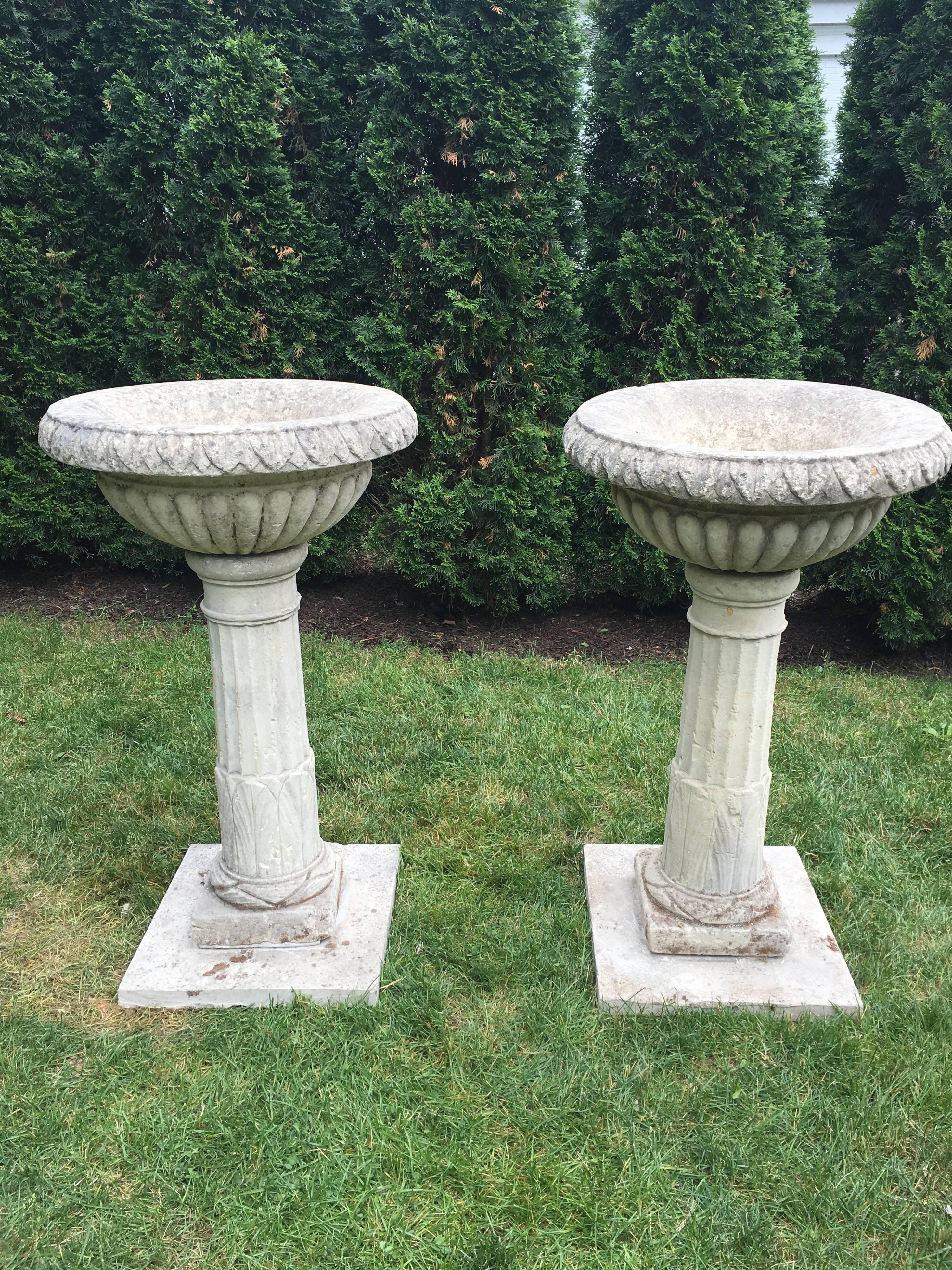 English Pair of Tall 18th C Carved Limestone Urns owned by the Duke of Marlborough For Sale