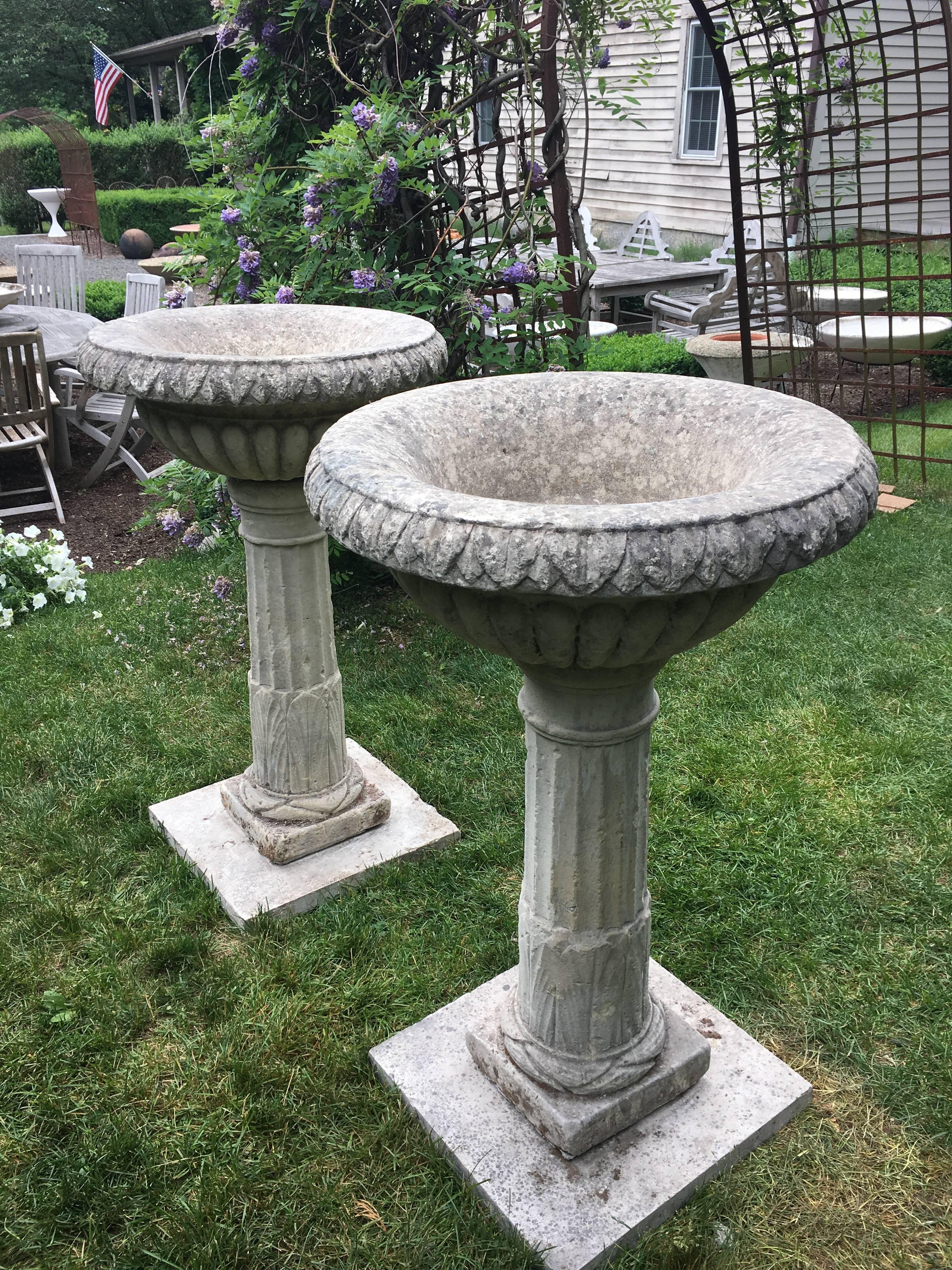 Neoclassical Pair of Tall 18th C Carved Limestone Urns owned by the Duke of Marlborough For Sale