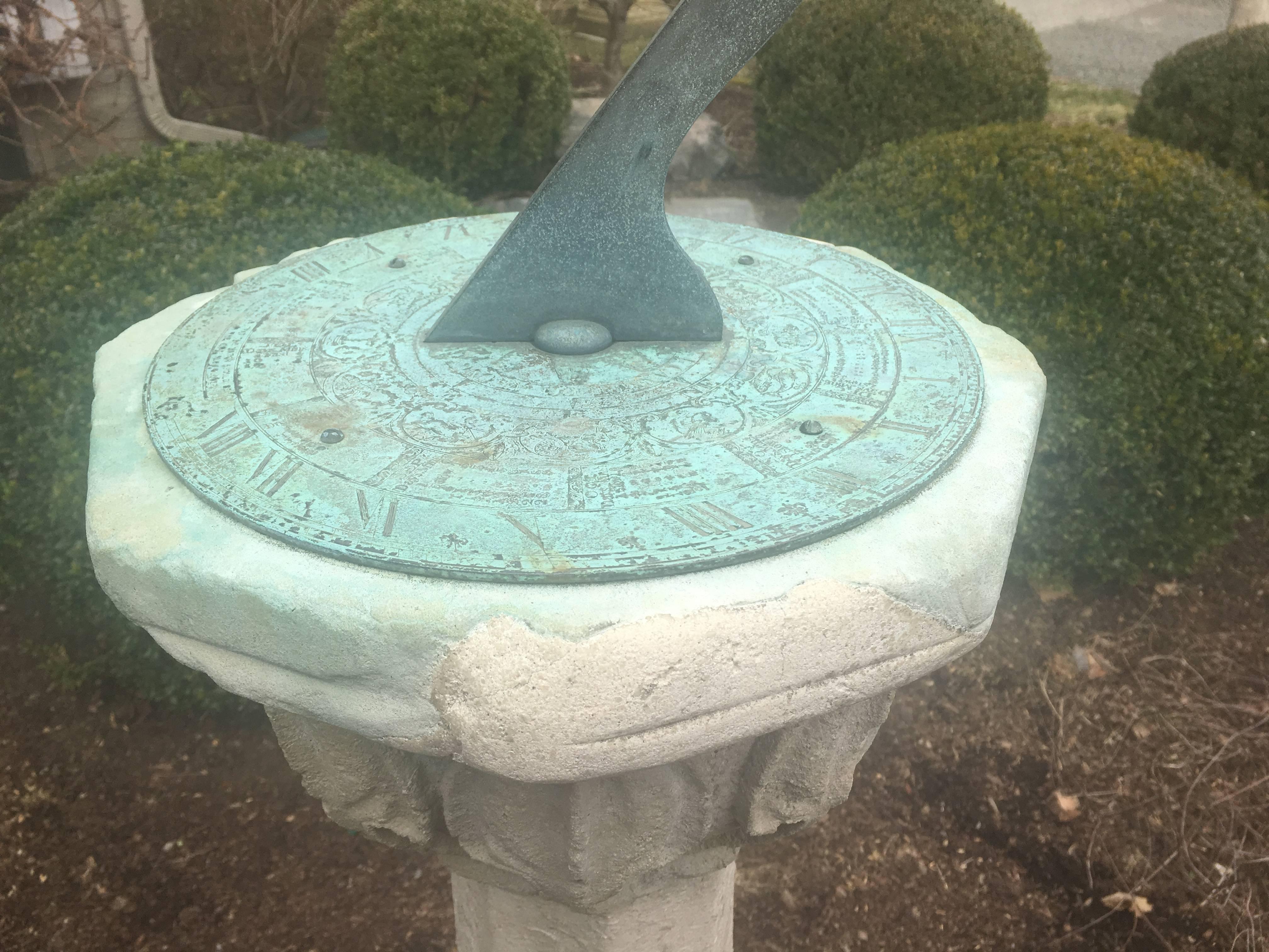 19th Century Large Carved Stone Arts and Crafts Sundial