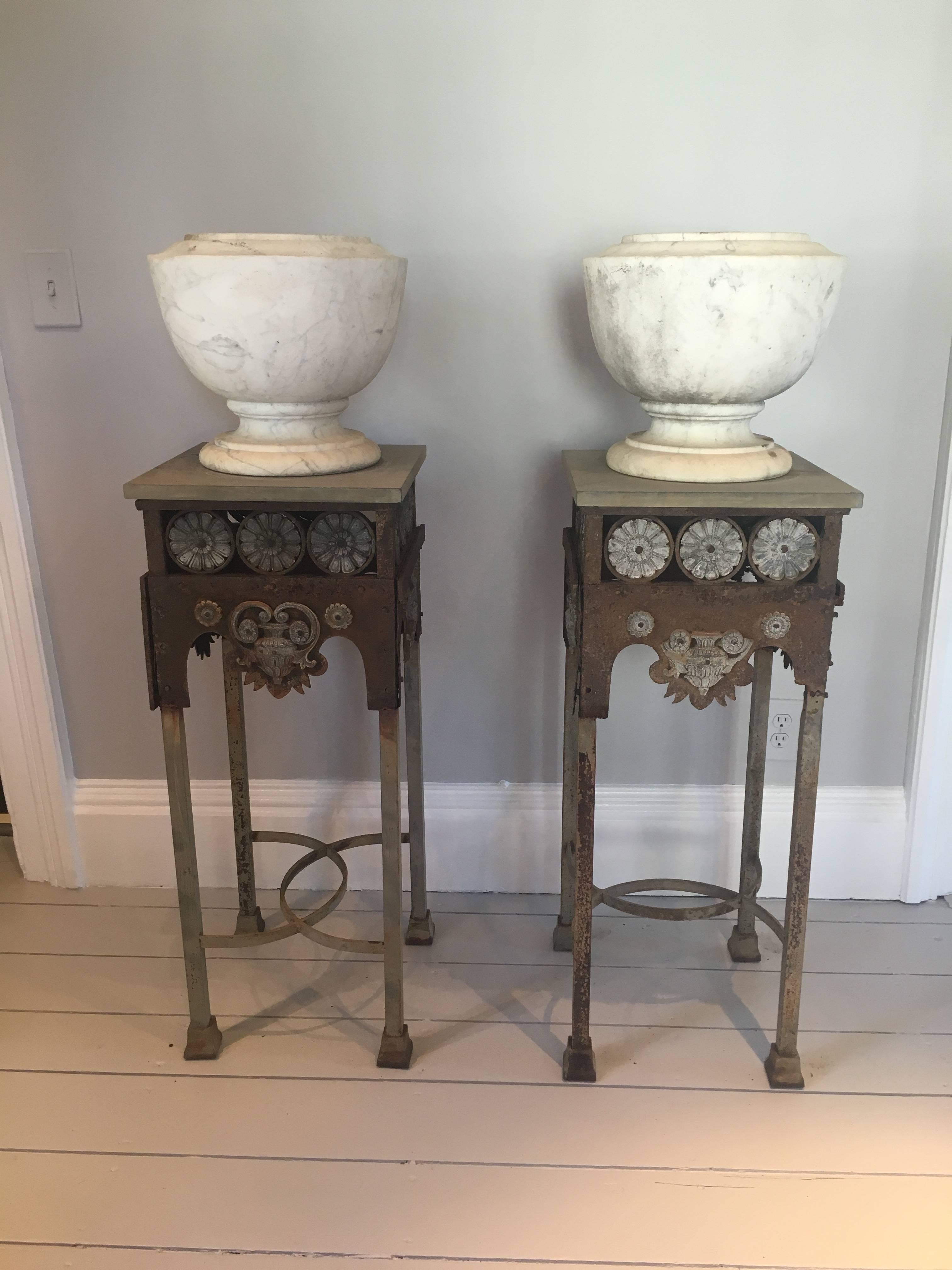 Pair of Tall Gothic Revival Stands in Iron and Zinc 4