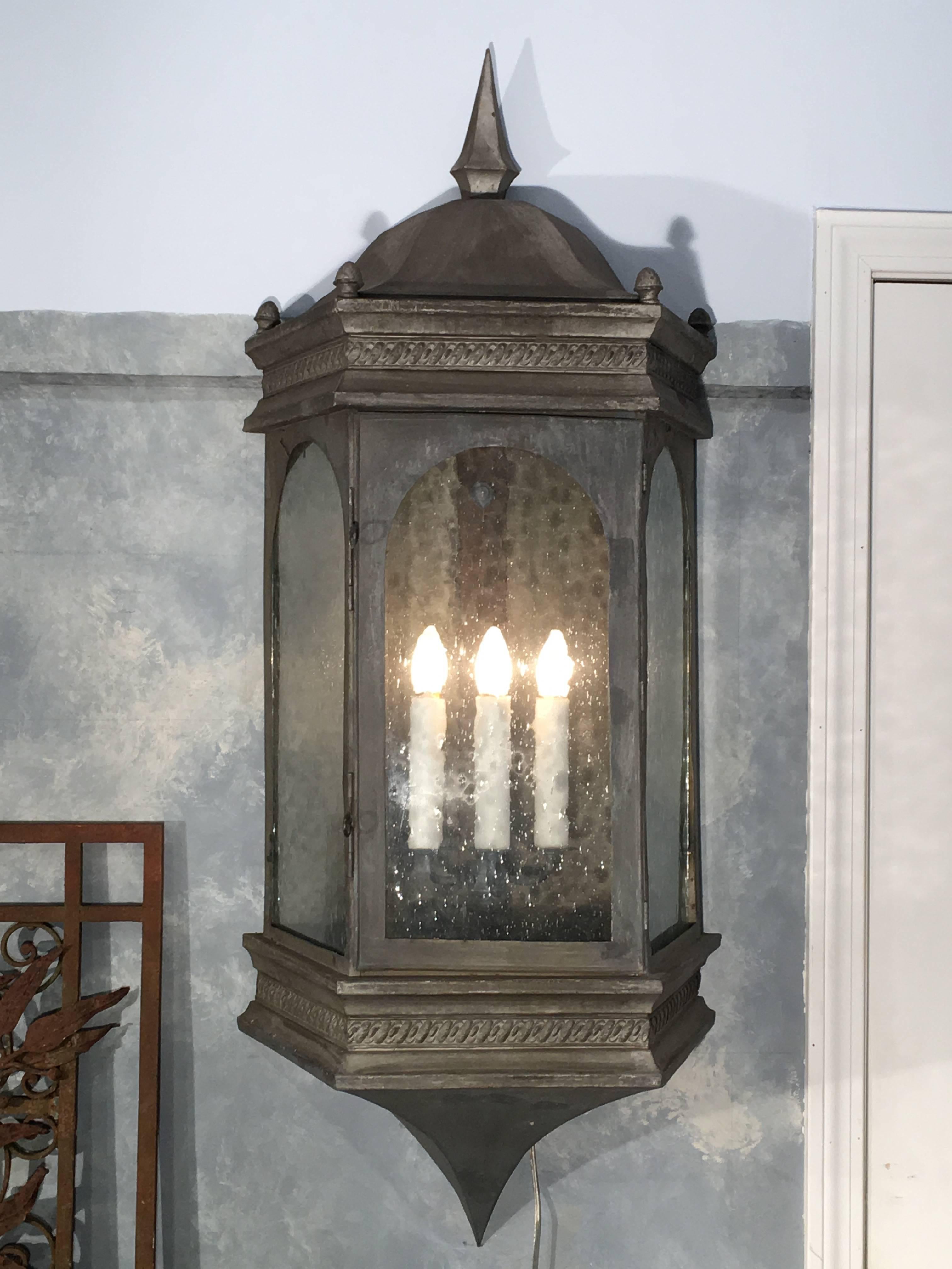 Pair of Enormous Pewter Finished Copper Estate Wall Lanterns For Sale 2