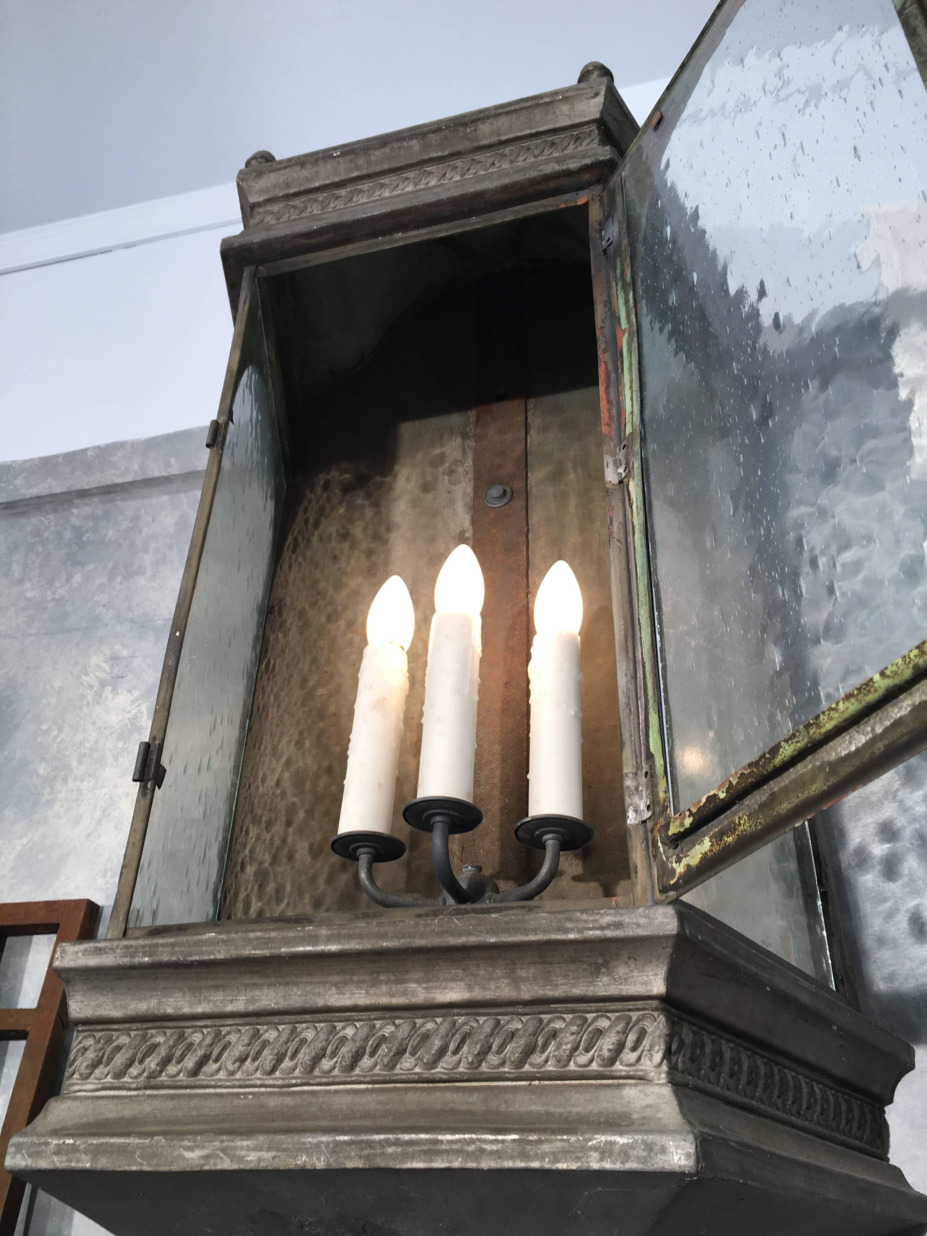 Pair of Enormous Pewter Finished Copper Estate Wall Lanterns For Sale 3