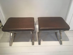 Two Pairs of Milo Baughman-Style X-Form Stools