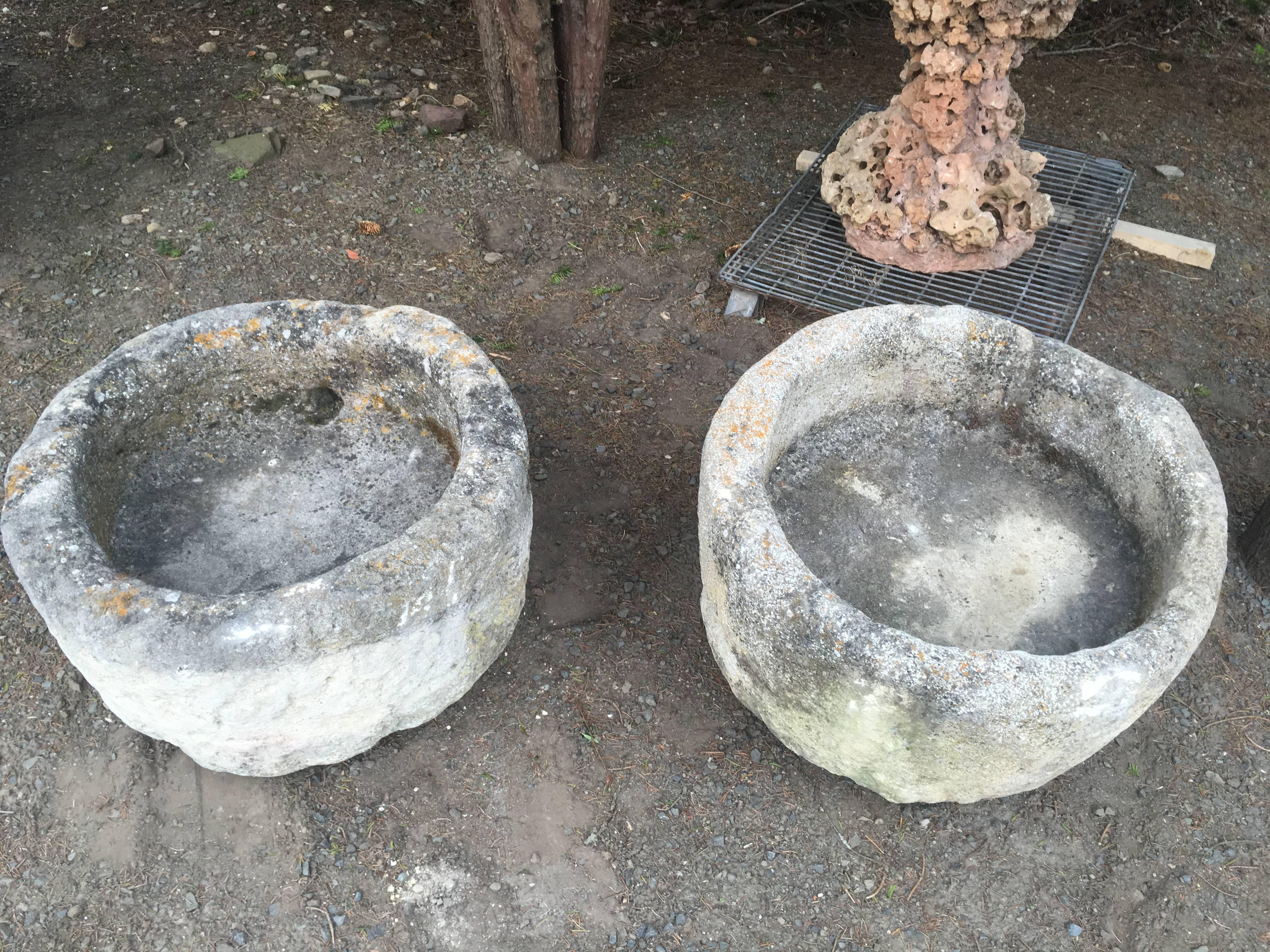 Rustic Pair of Hand-Carved Stone 18th Century Troughs or Planters