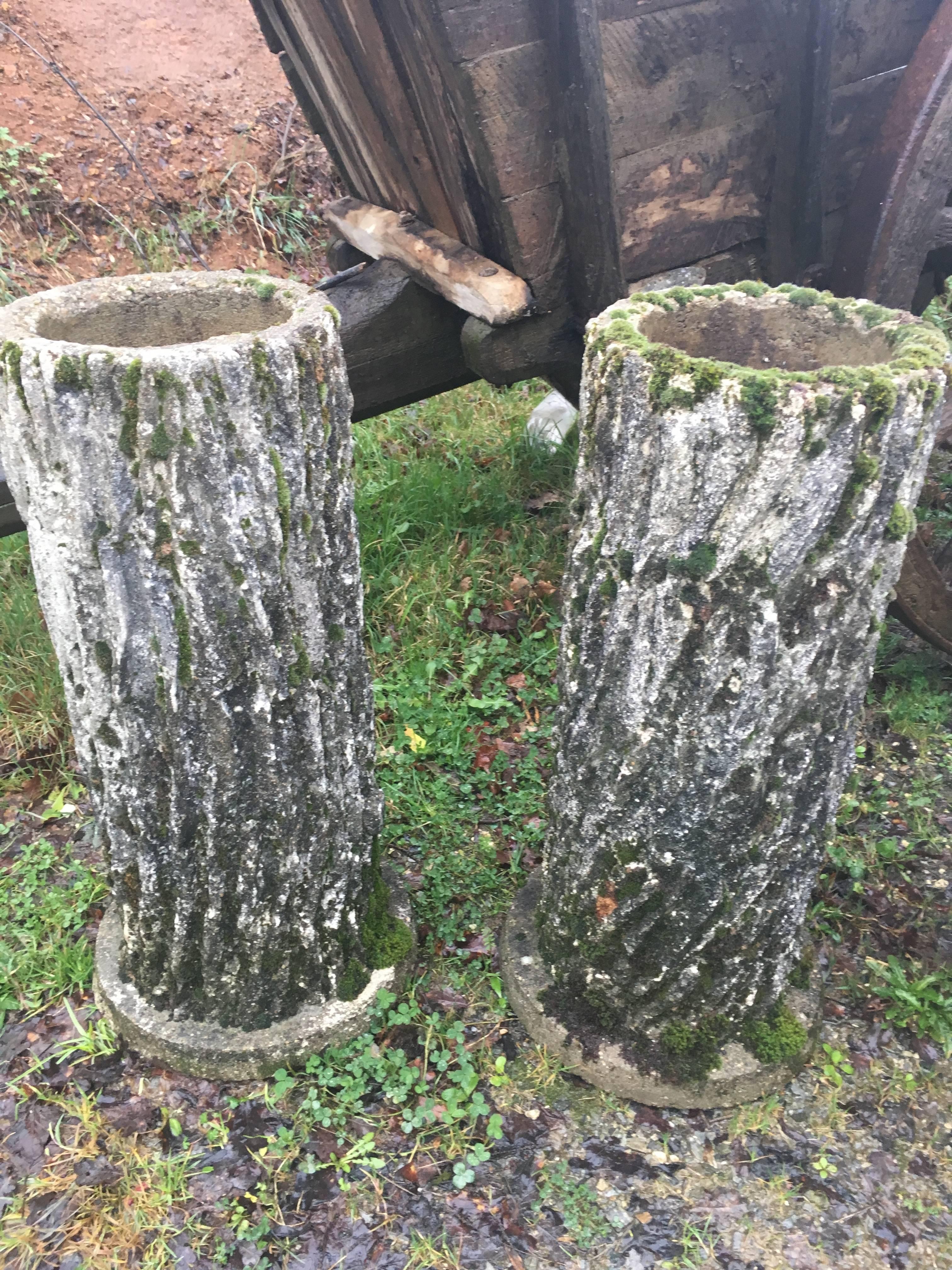 20th Century Pair of Tall Faux Bois Planters or Table Bases