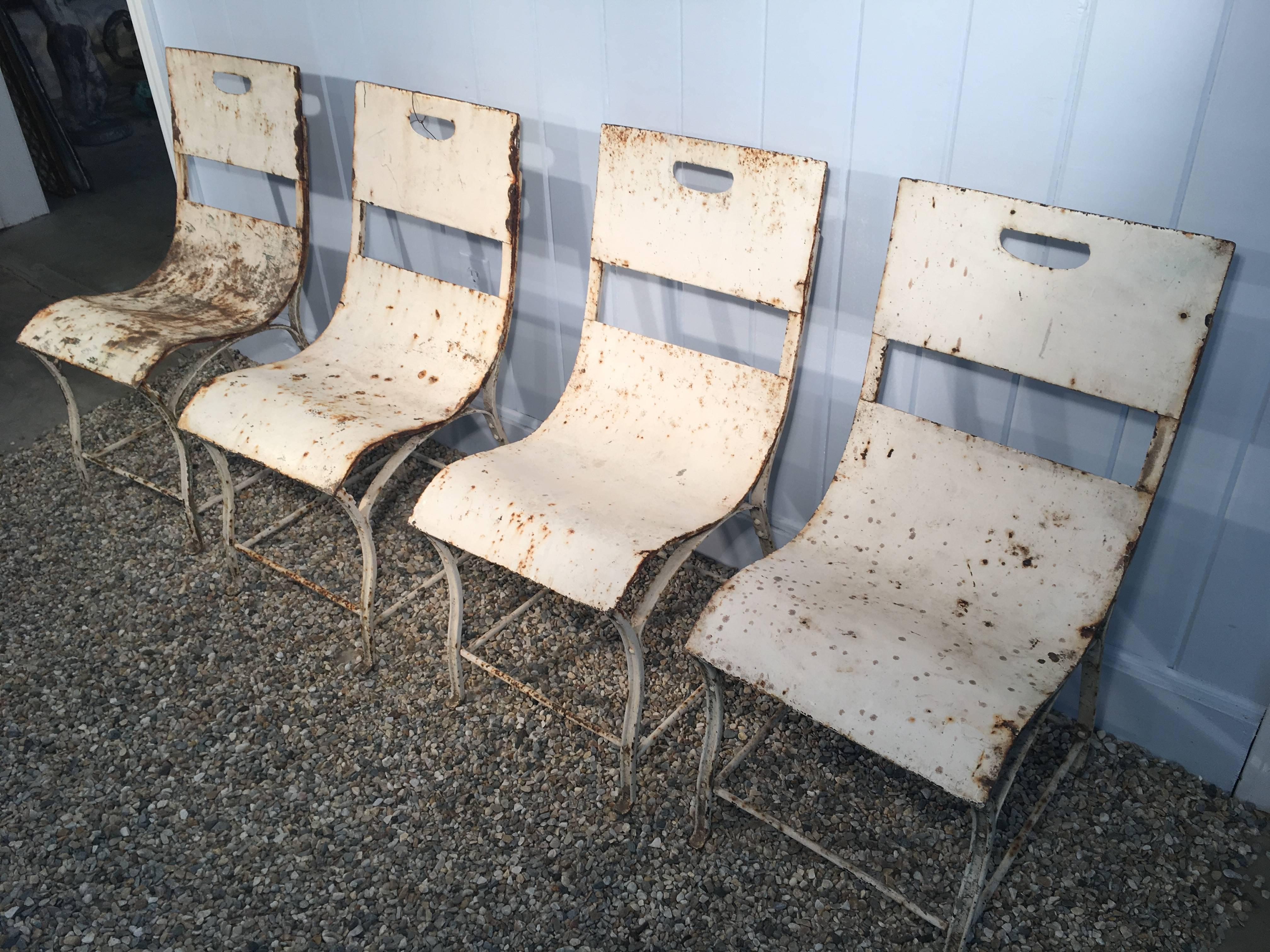 Mid-Century Modern Set of Four French Painted Steel Garden Chairs