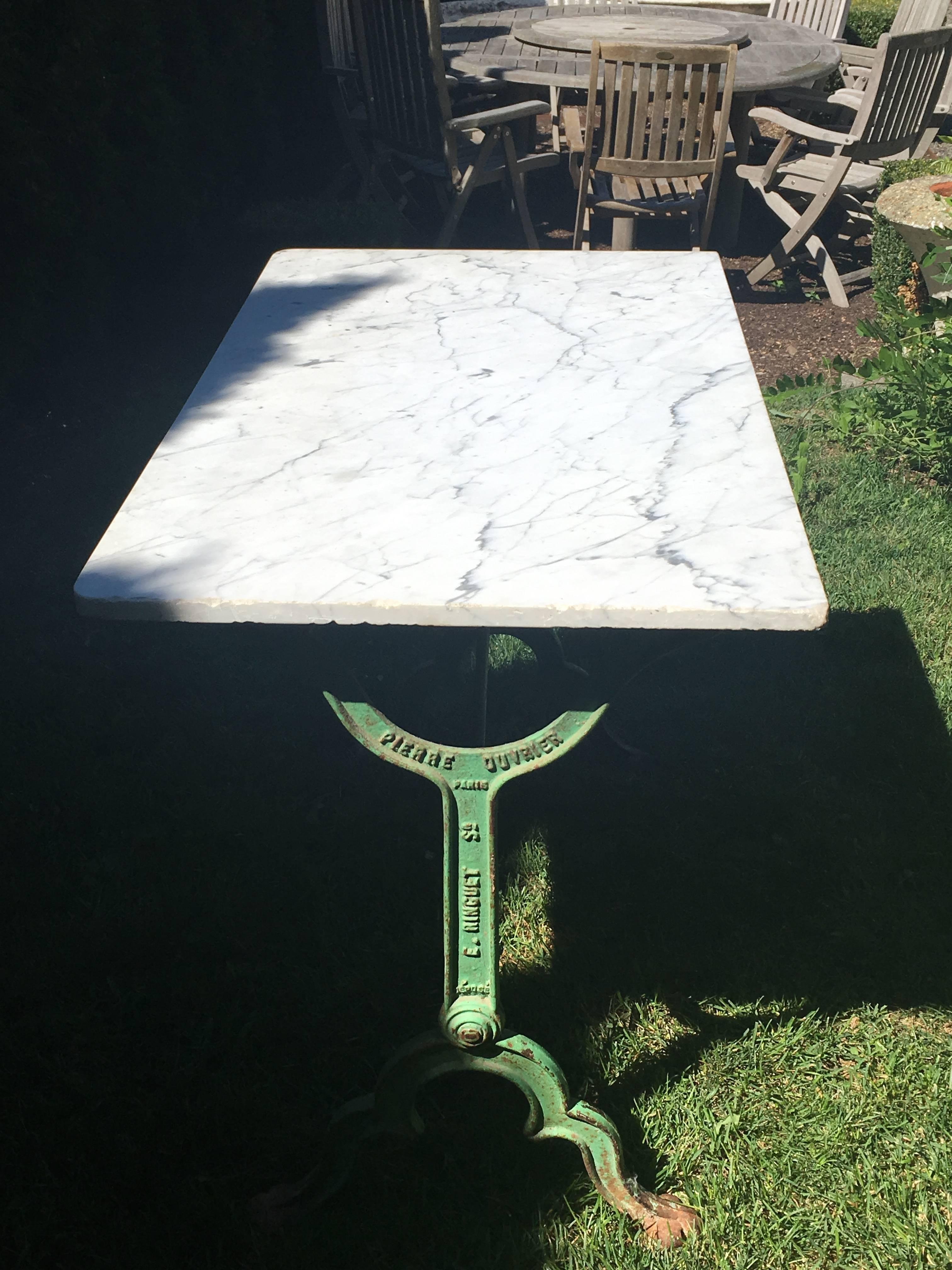 Cast Signed French Iron Conservatory Table with Marble Top