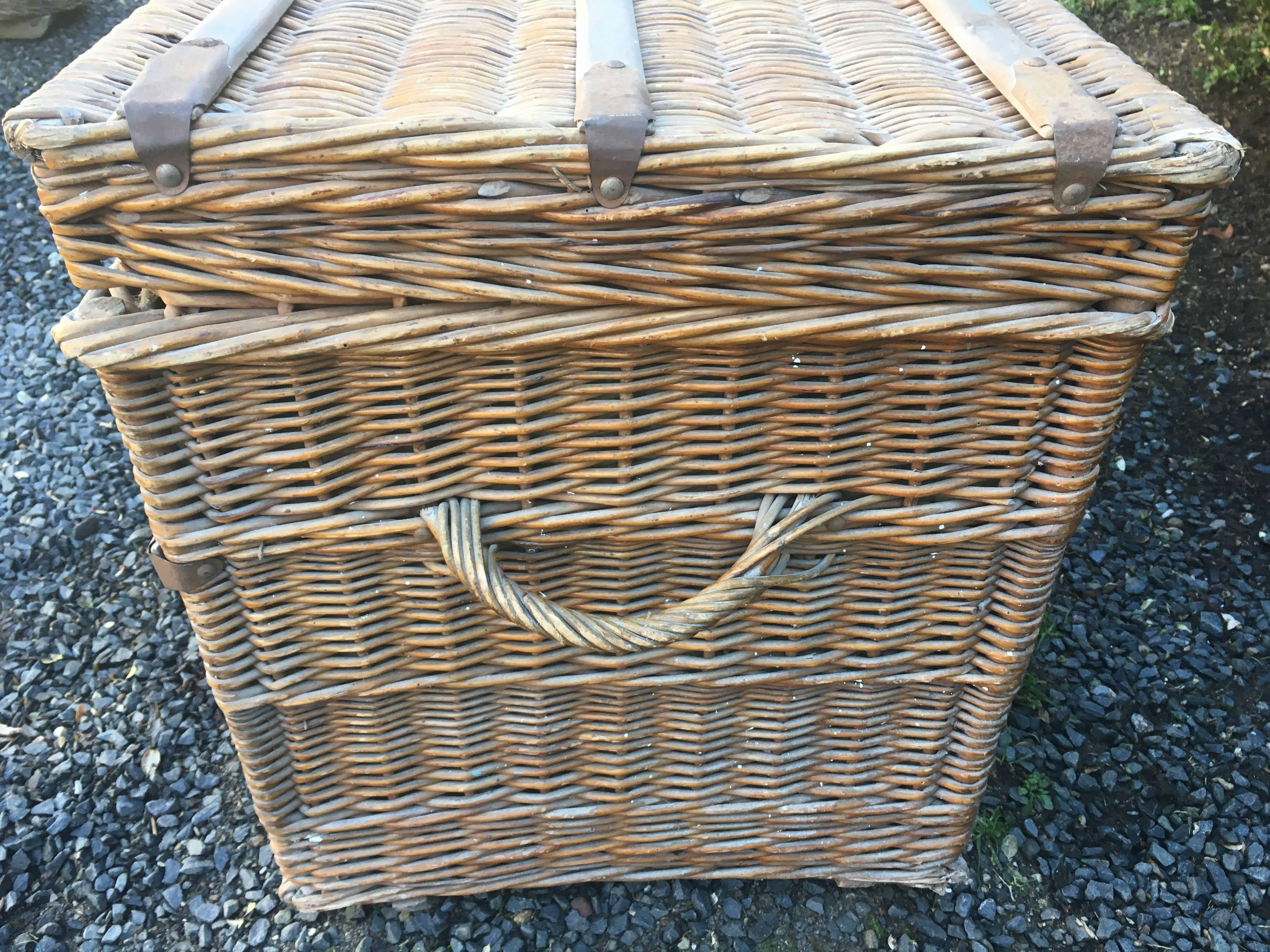 Large Lined French Wicker Trunk 2