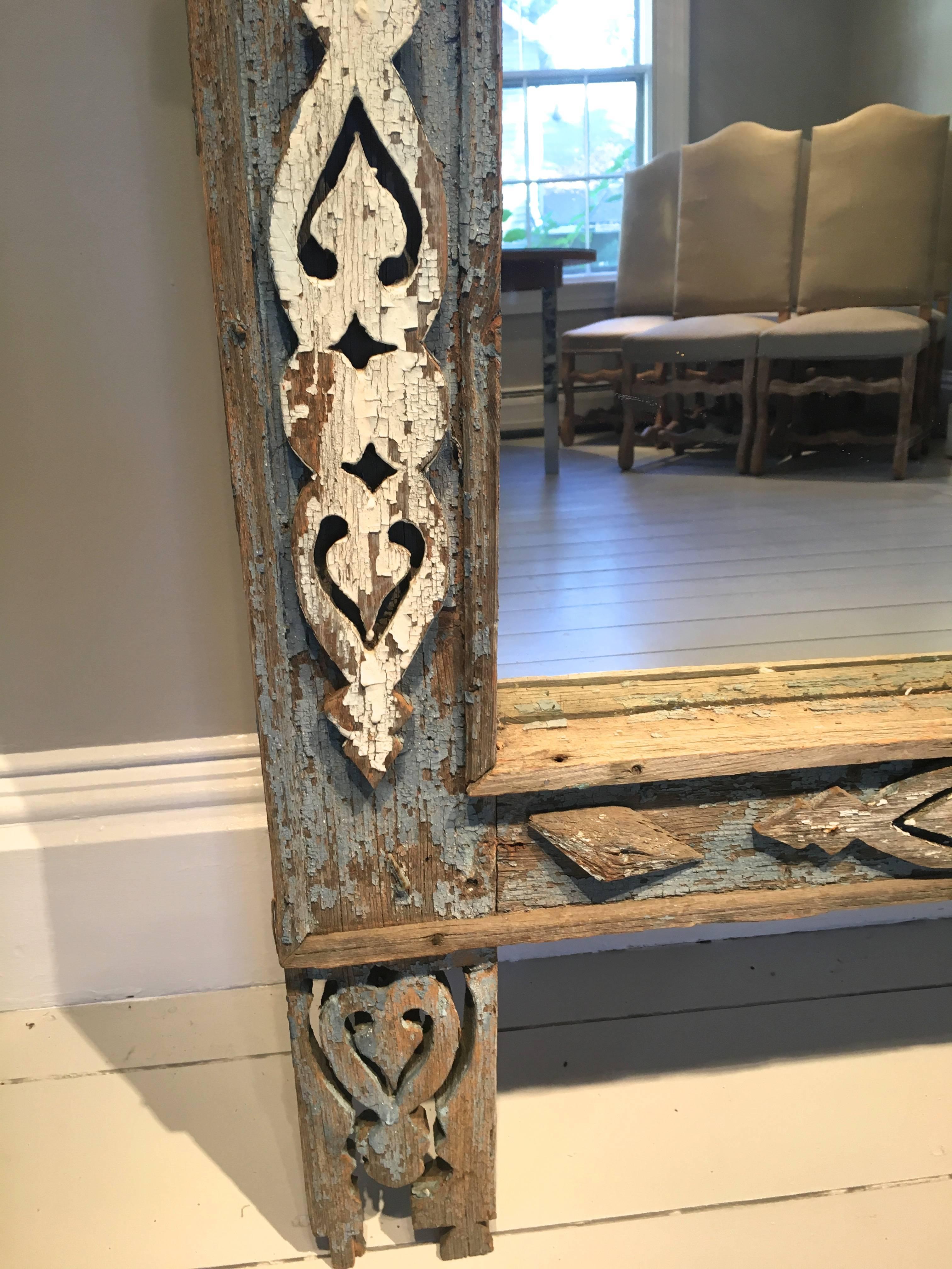 Hand-Crafted Large 19th Century Swedish Painted Wooden Mirror with Doves For Sale
