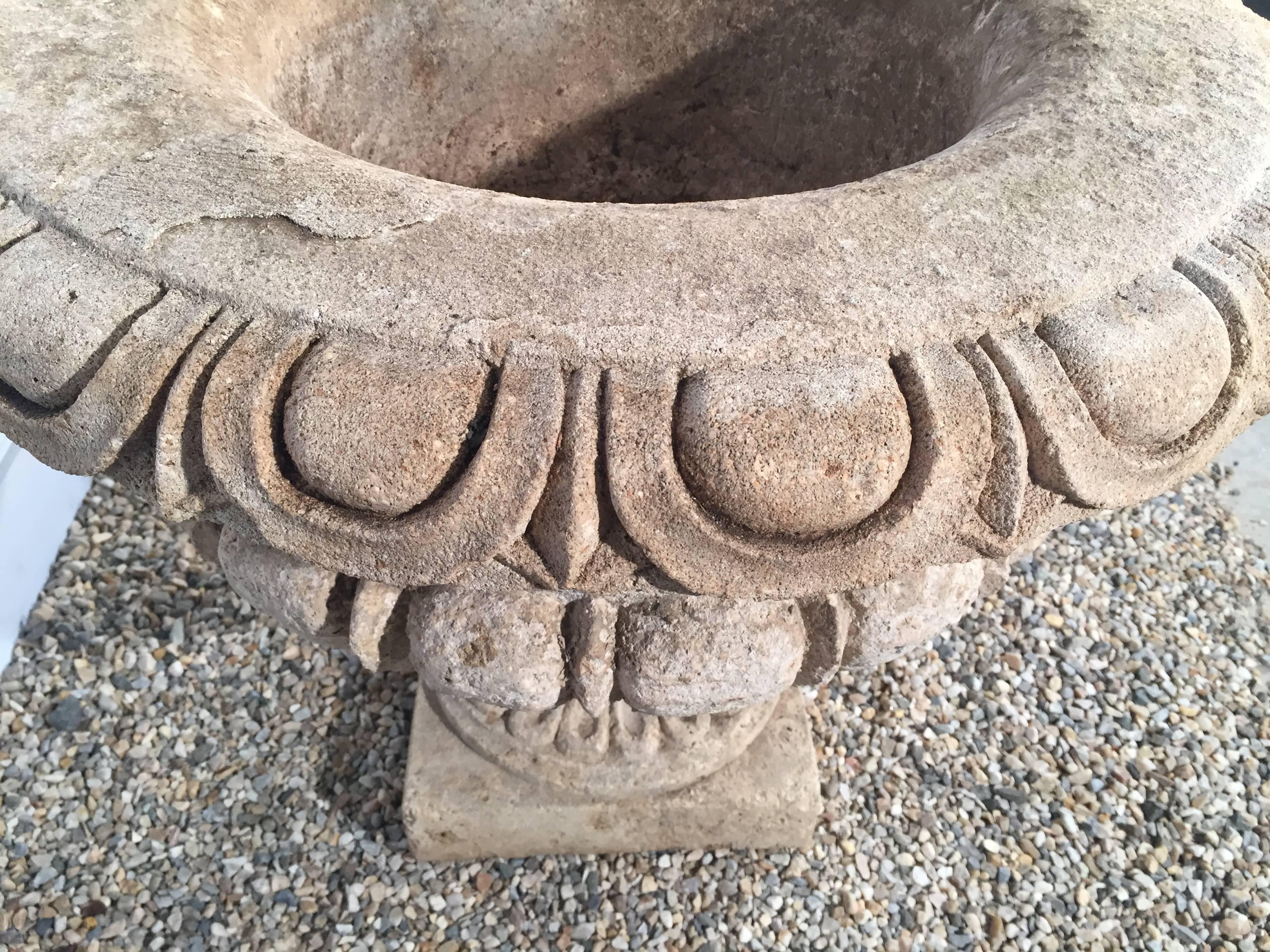 Set of Four Large Carved Limestone Urns from Michael and Diandra Douglas Estate In Good Condition In Woodbury, CT