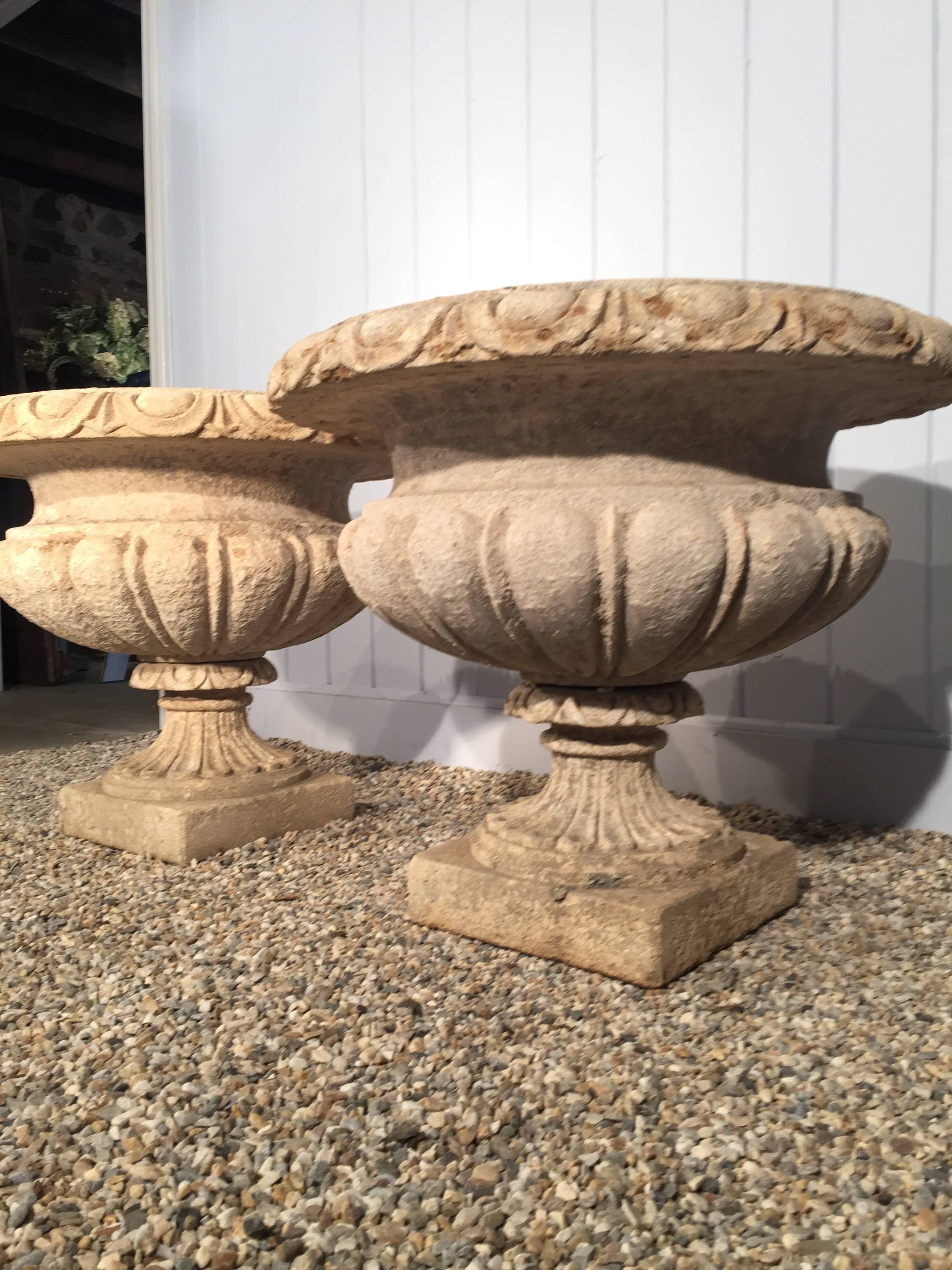 Neoclassical Revival Set of Four Large Carved Limestone Urns from Michael and Diandra Douglas Estate