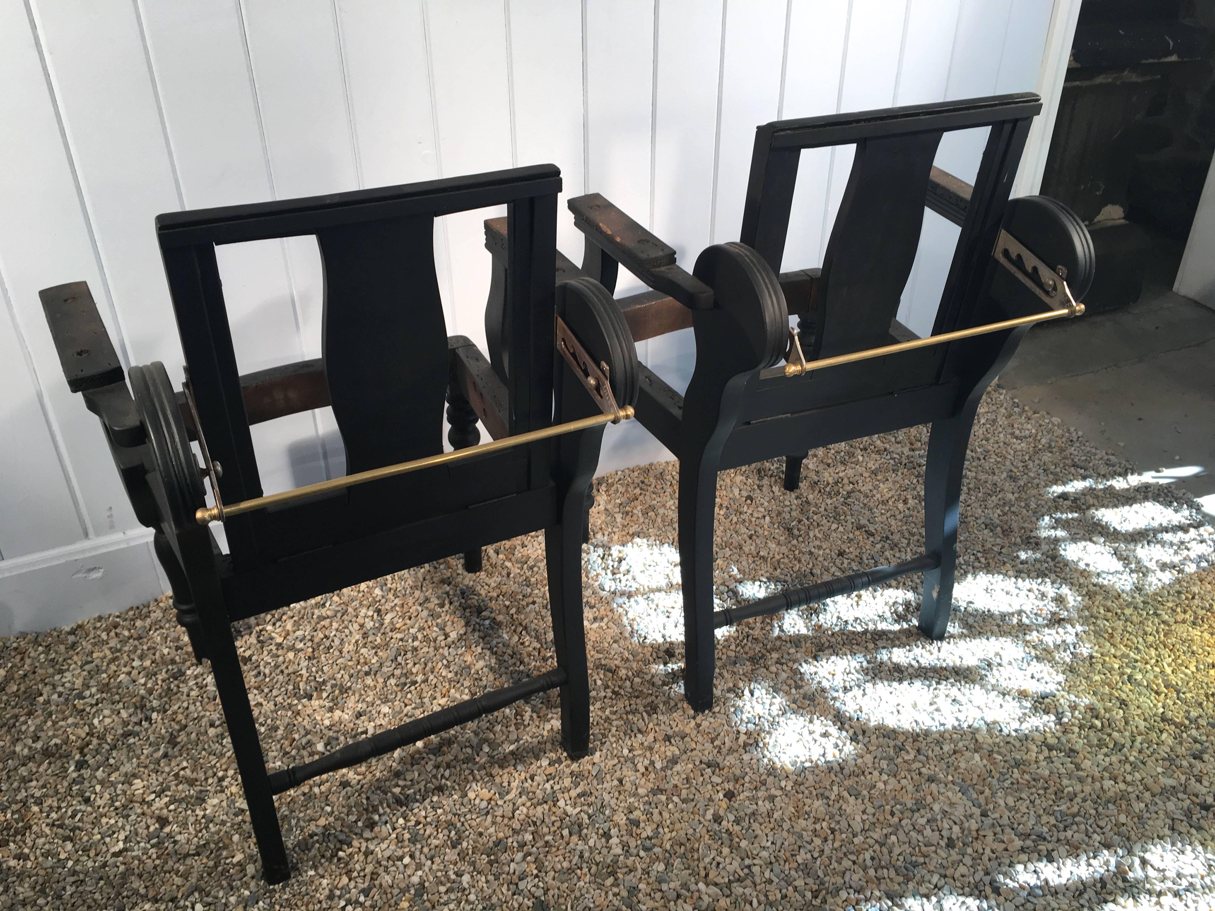 Brass Pair of 19th Century Scottish Barber's Chairs by Lorimer & Moyes For Sale