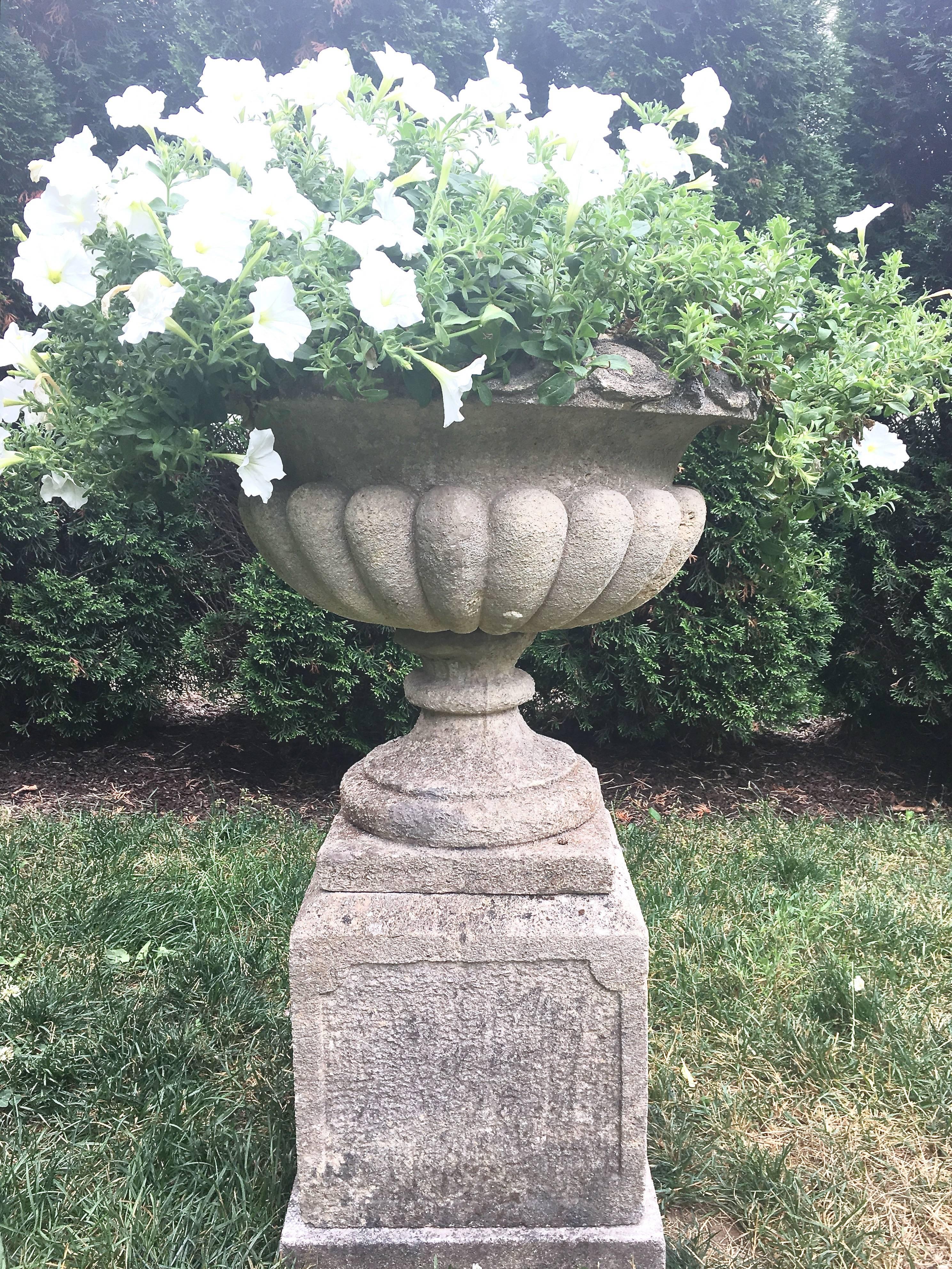Beautifully Carved 19th Century Stone Urn In Excellent Condition In Woodbury, CT