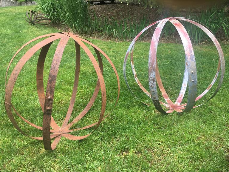 Four French Wrought Iron Balls from Wine Barrel Hoops For Sale at 1stDibs