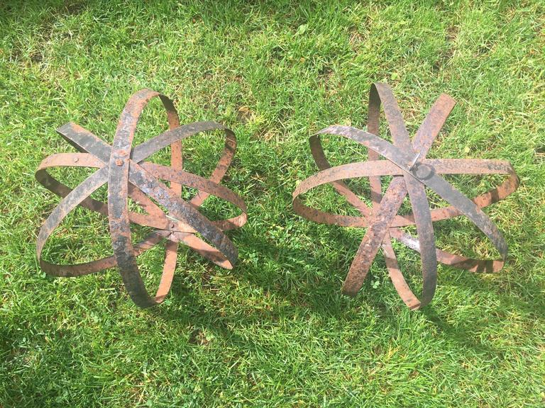 Four French Wrought Iron Balls from Wine Barrel Hoops For Sale at 1stDibs