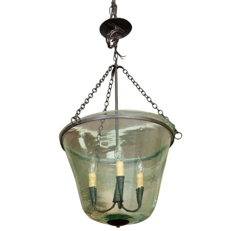 French 19th Century Handblown Garden Bell Cloche Hanging Light