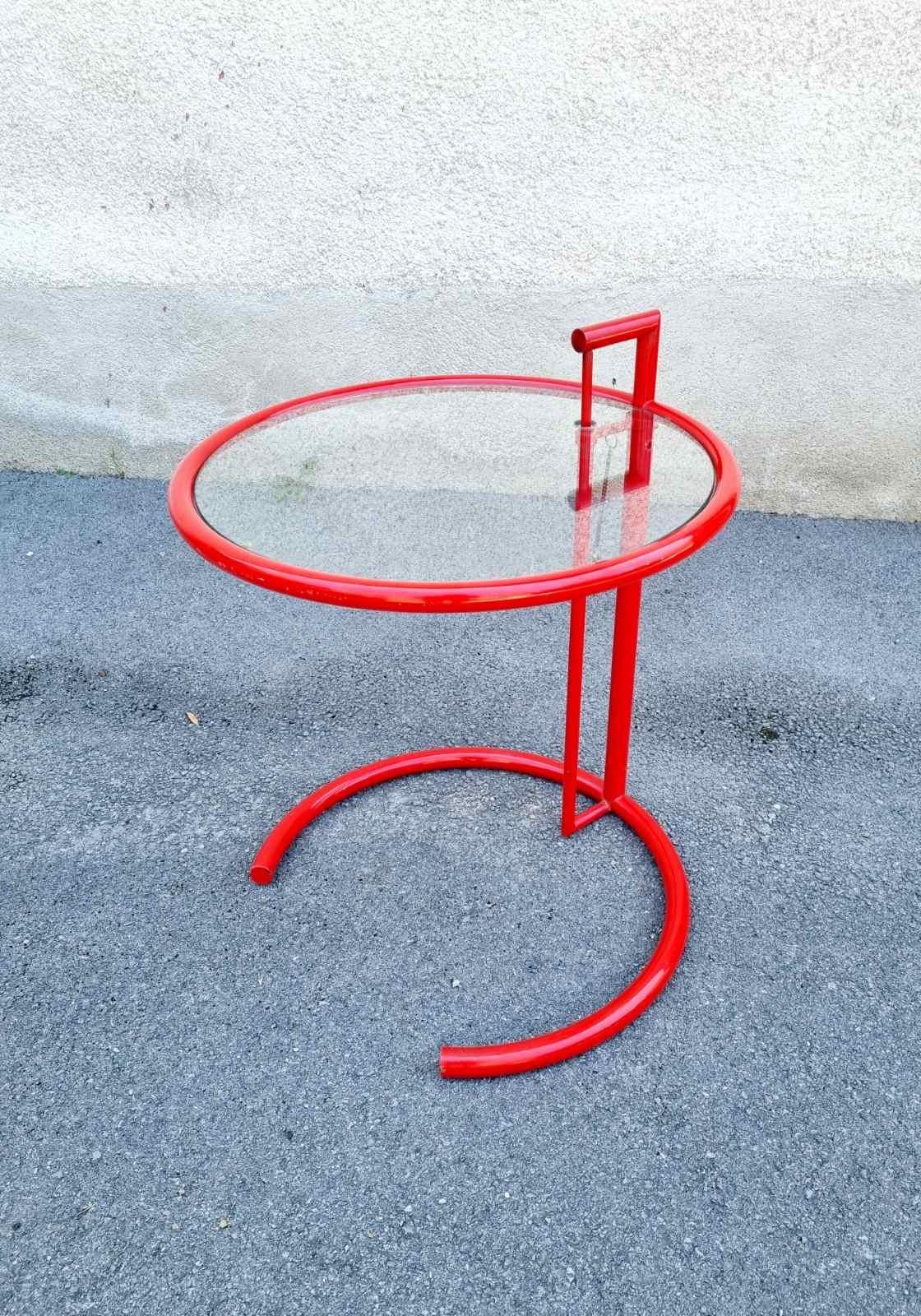 Steel Bauhaus Adjustable Table E 1027 in Red, Designed by Eileen Gray, ClassiCon, 70s For Sale