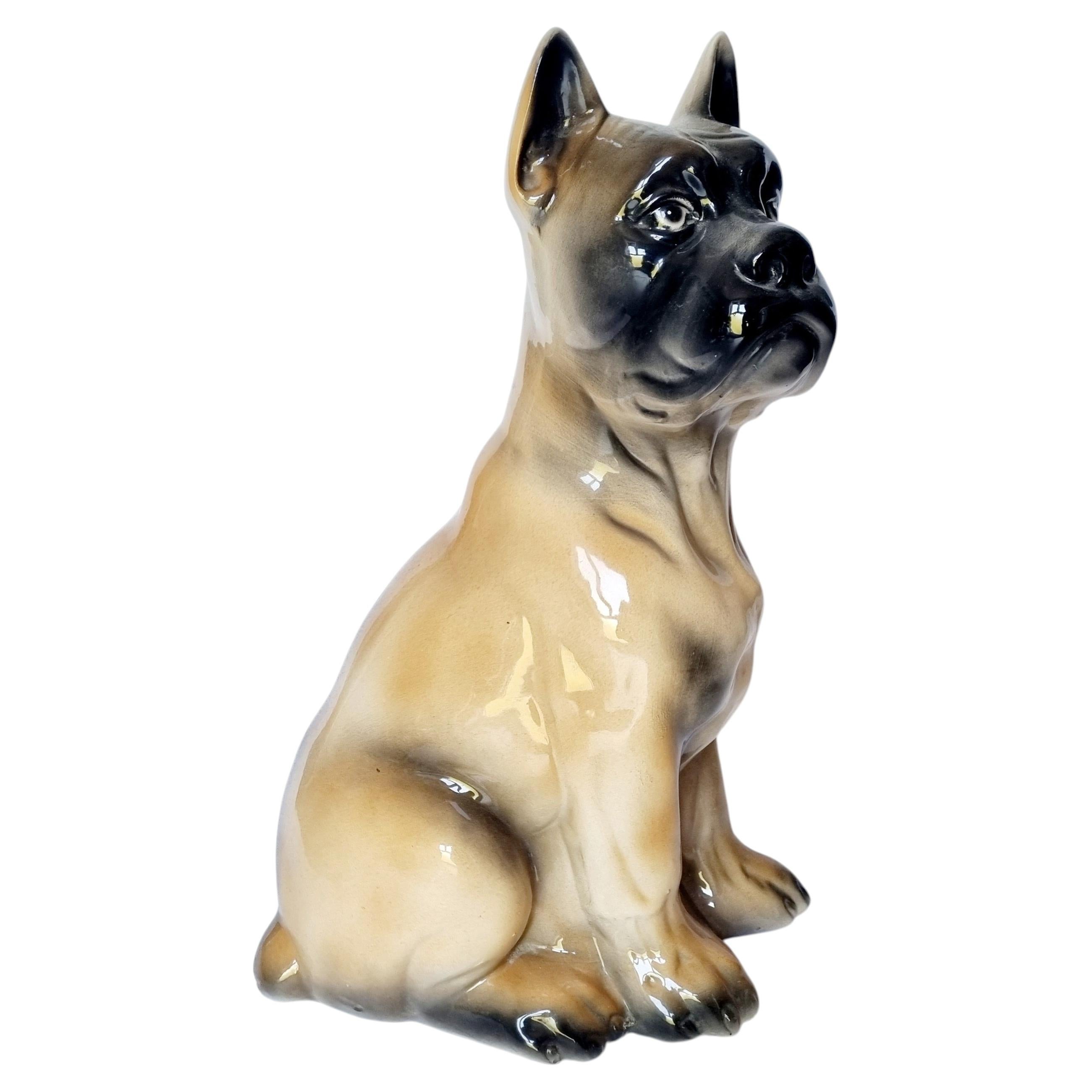 Mid Century Modern Ceramics Boxer Dog Sculpture, Italy 60s For Sale