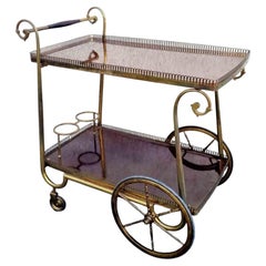 Chariot de bar à cocktails moderne italien, laiton et Formica, Italie, années 60