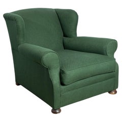 Upholstered 19th Century Green Armchair, Horsehair Filled , England, Circa 1880