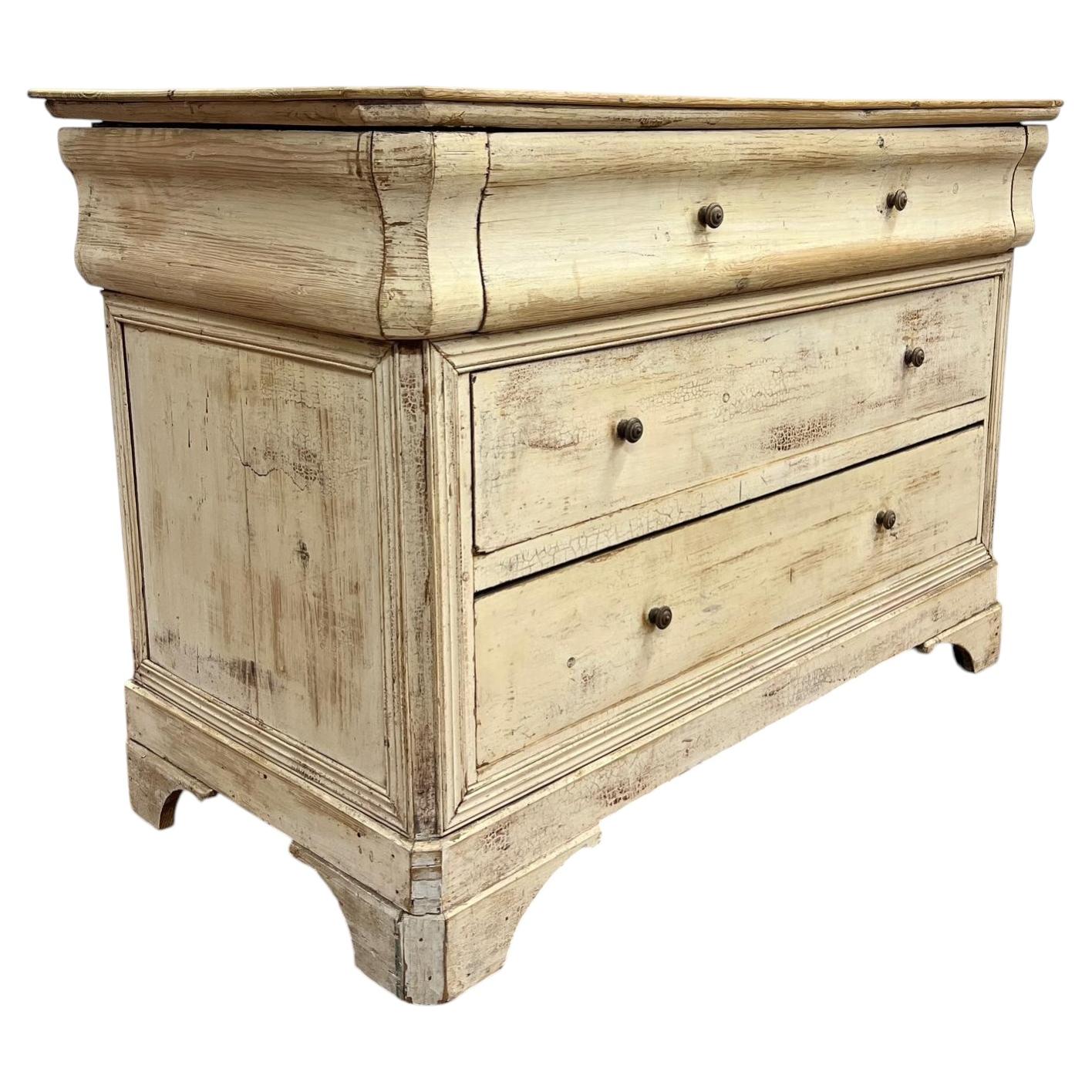 Cómoda grande de pino raspado en seco, hecha a mano, sueca, circa 1890 en venta