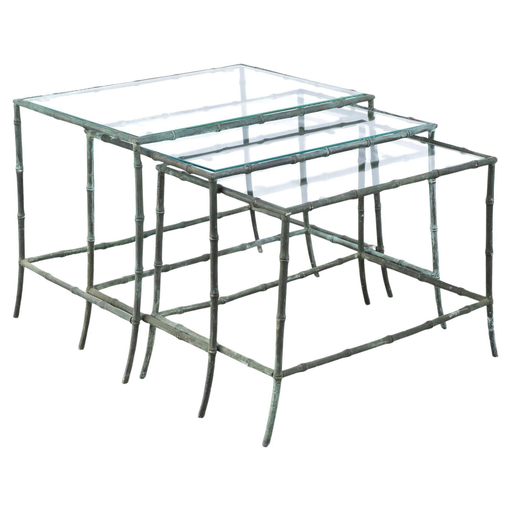 A Rare Nest of Bronze Faux Bamboo Maison Baguès Tables For Sale