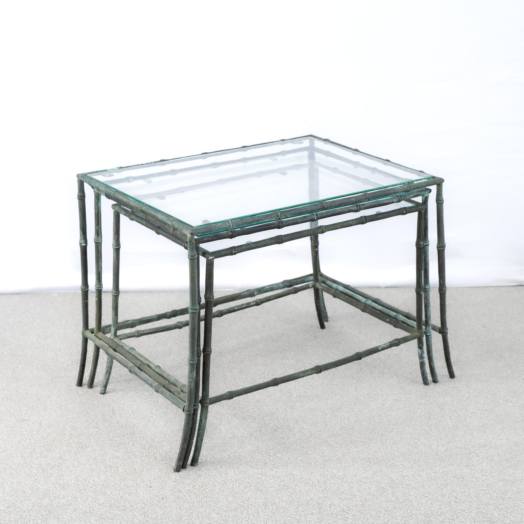A Rare Nest of Bronze Faux Bamboo Maison Baguès Tables In Good Condition For Sale In Southampton, GB