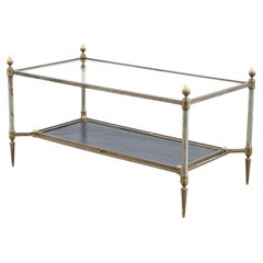 Mesa baja de latón y cuero de Maison Jansen