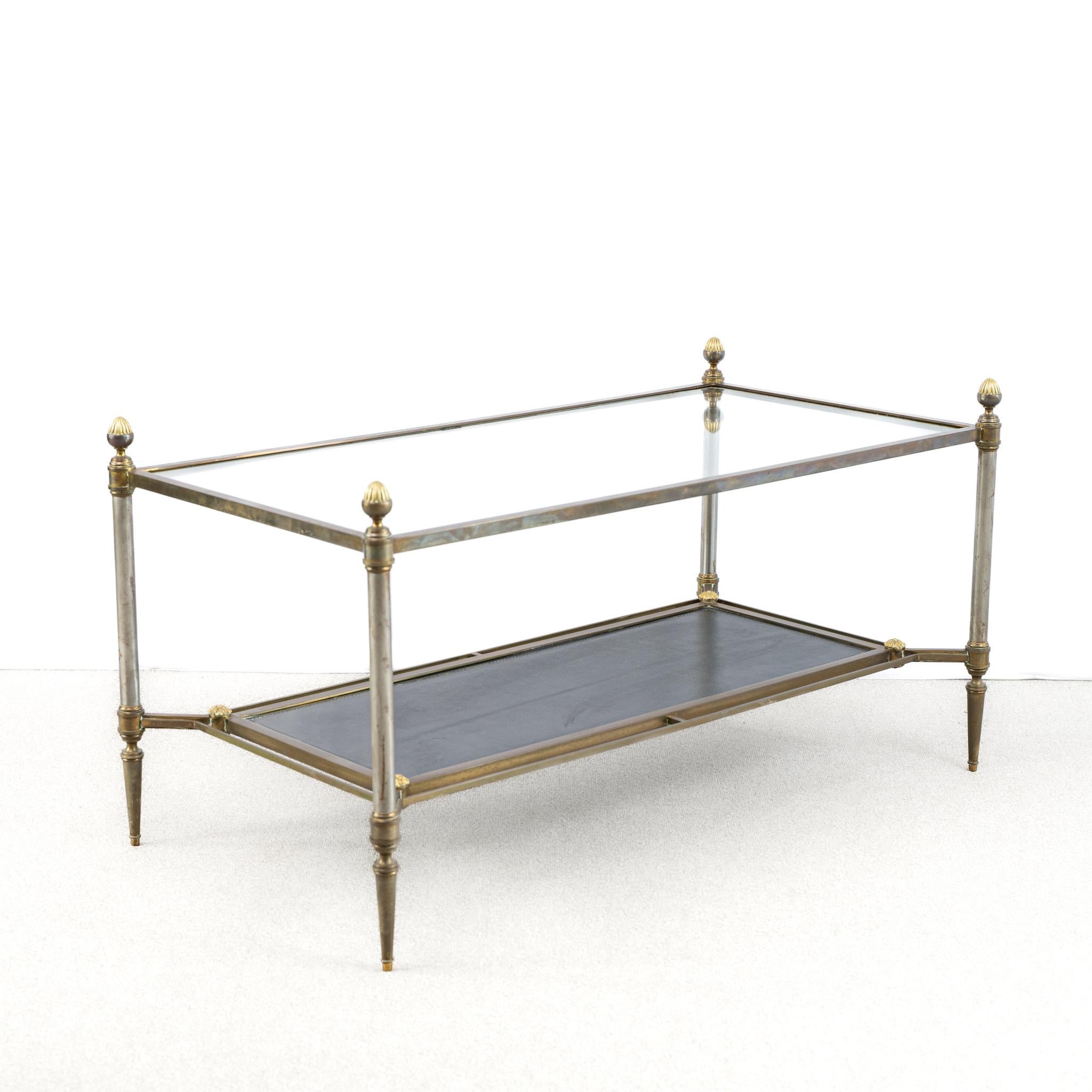 Table basse en laiton et cuir par Maison Jansen Bon état - En vente à Southampton, GB