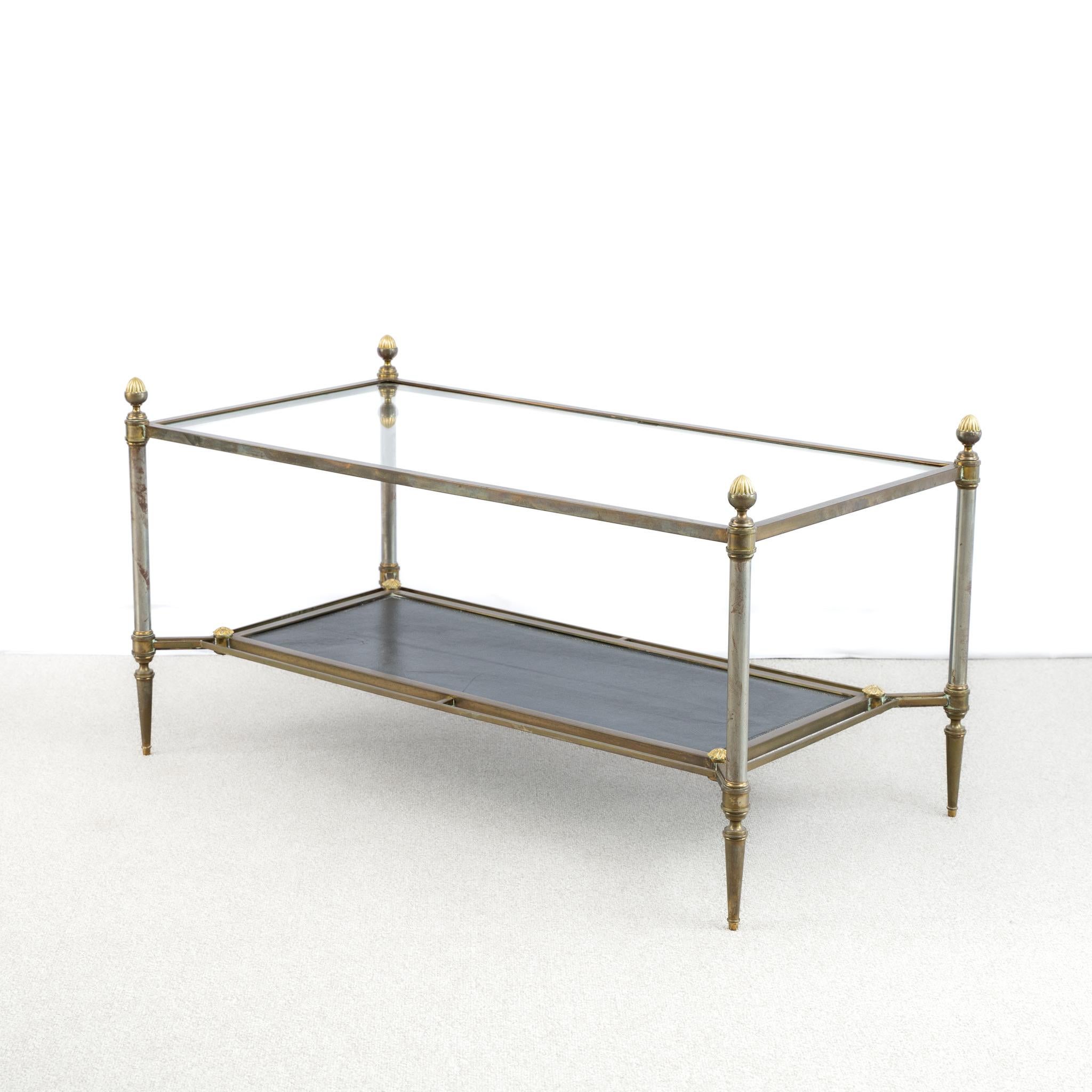 Table basse en laiton et cuir par Maison Jansen en vente 1