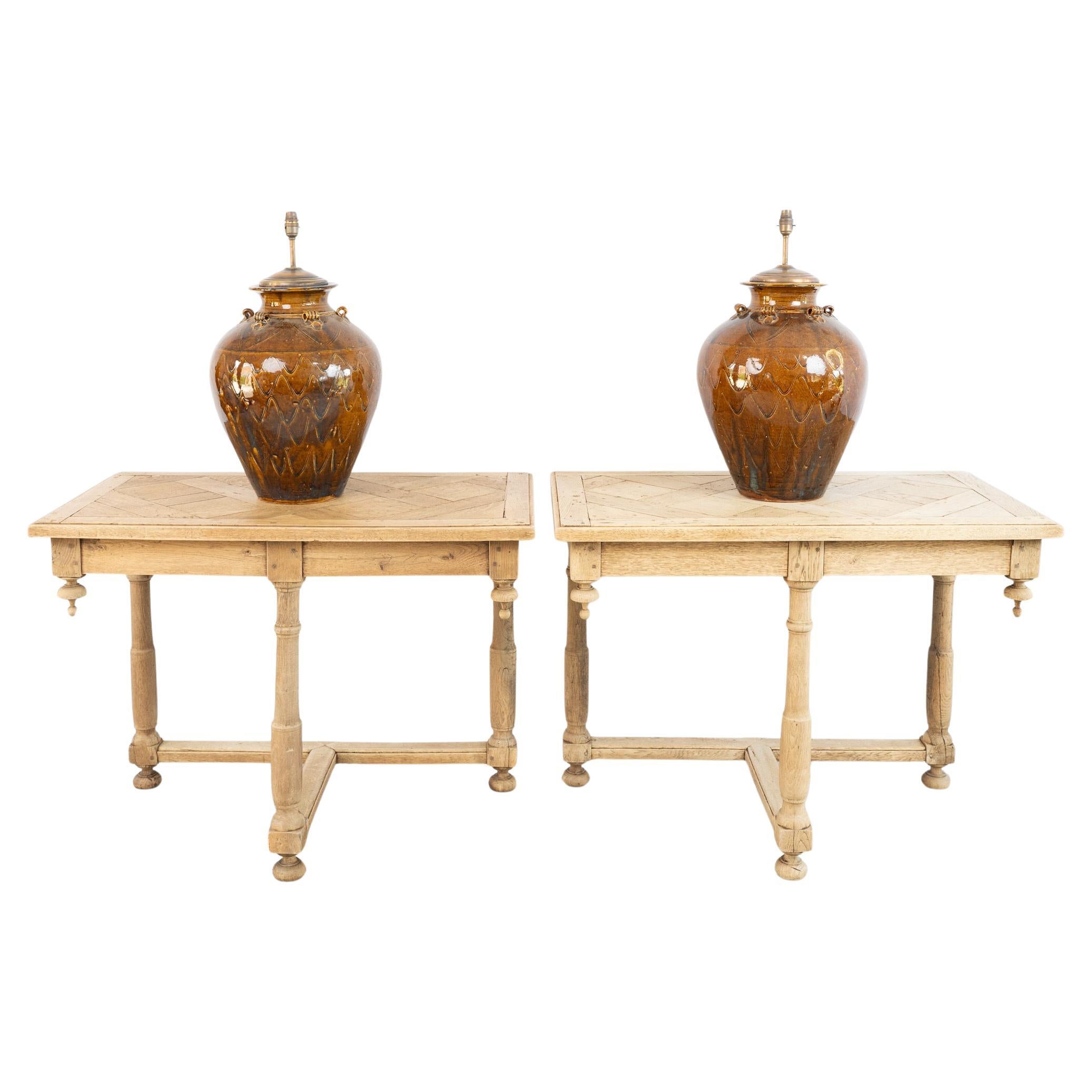 French Bleached Parquet Oak Console Tables
