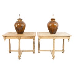 French Bleached Parquet Oak Console Tables