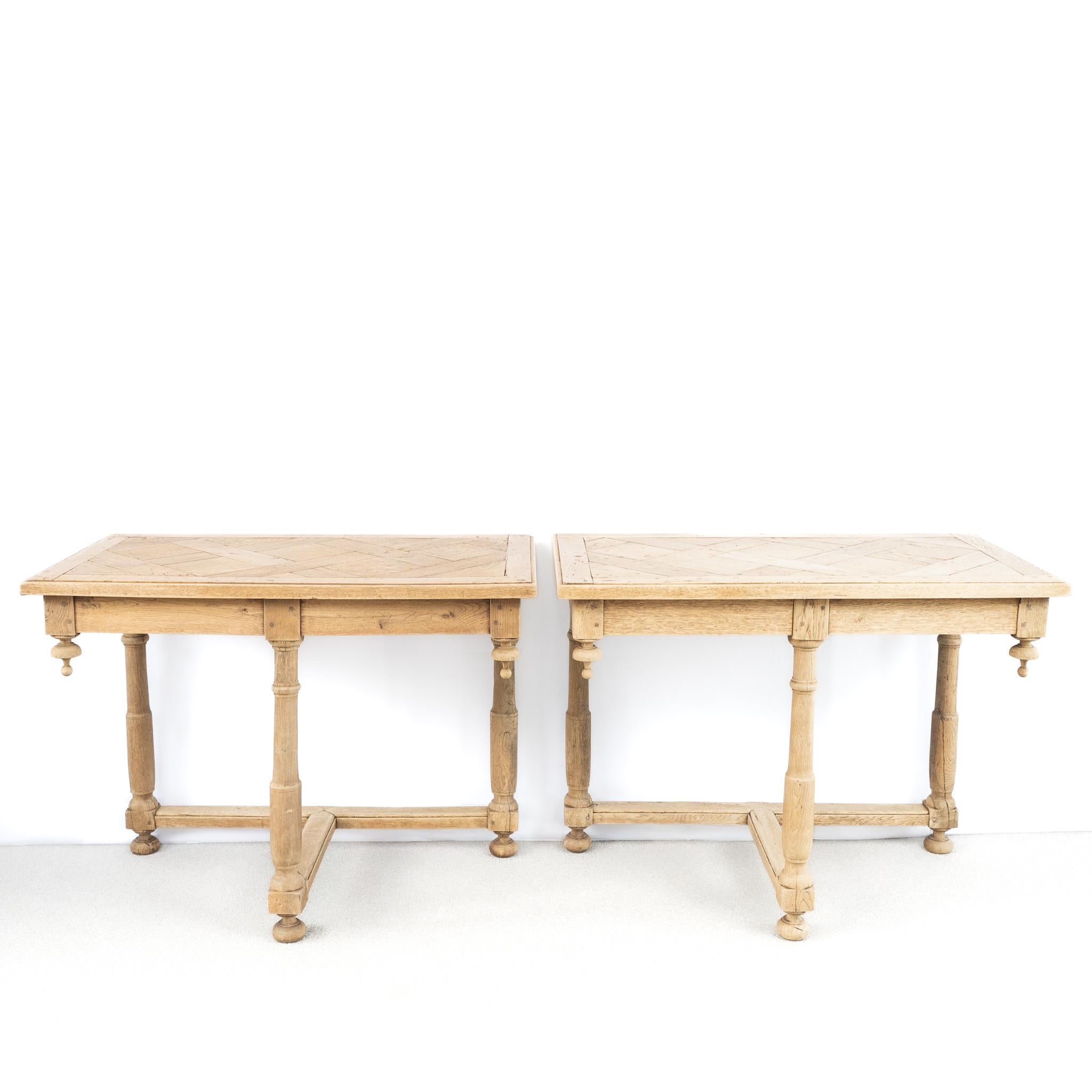 French Bleached Parquet Oak Console Tables In Good Condition For Sale In Southampton, GB