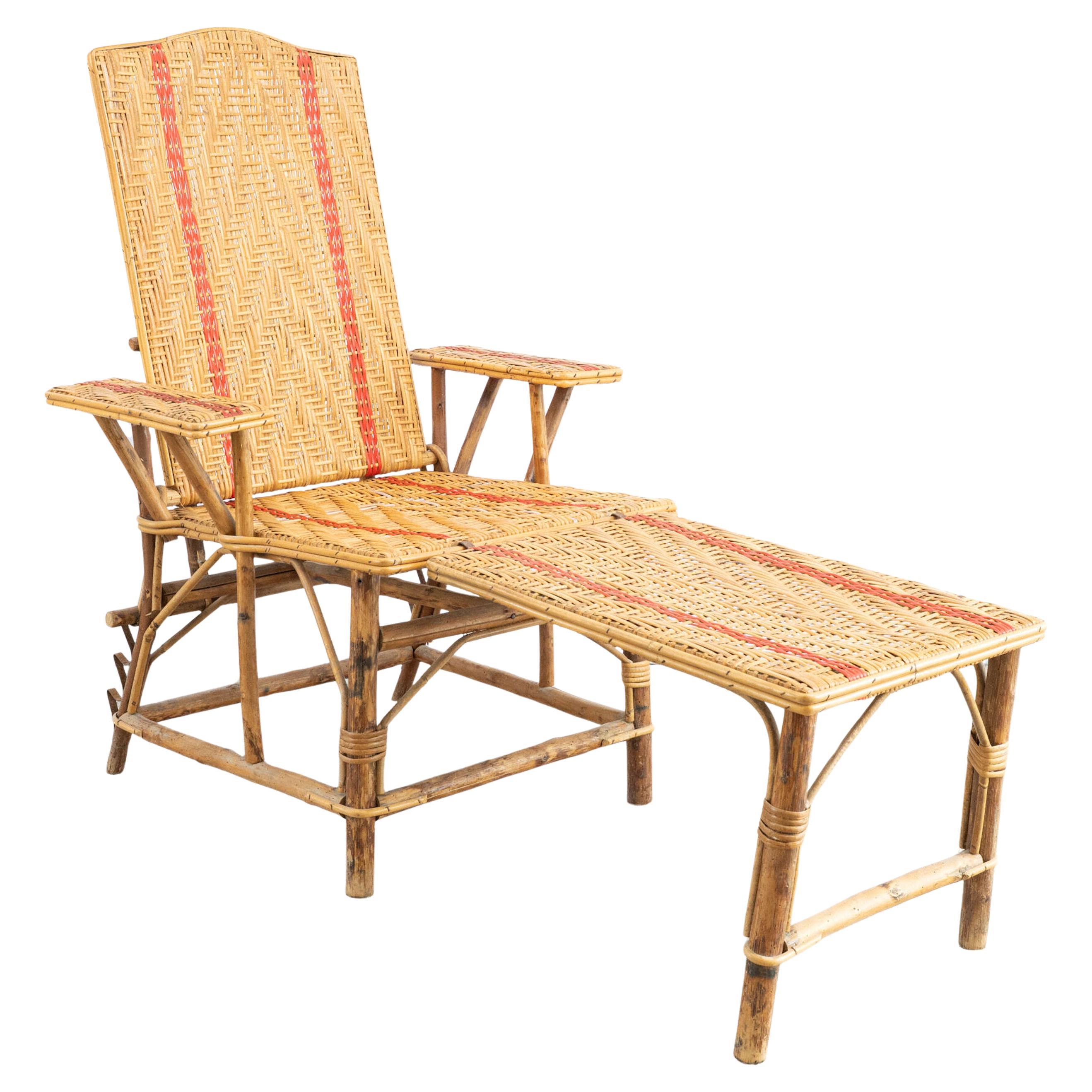 Französische Rattan-Liege aus den 1950er Jahren