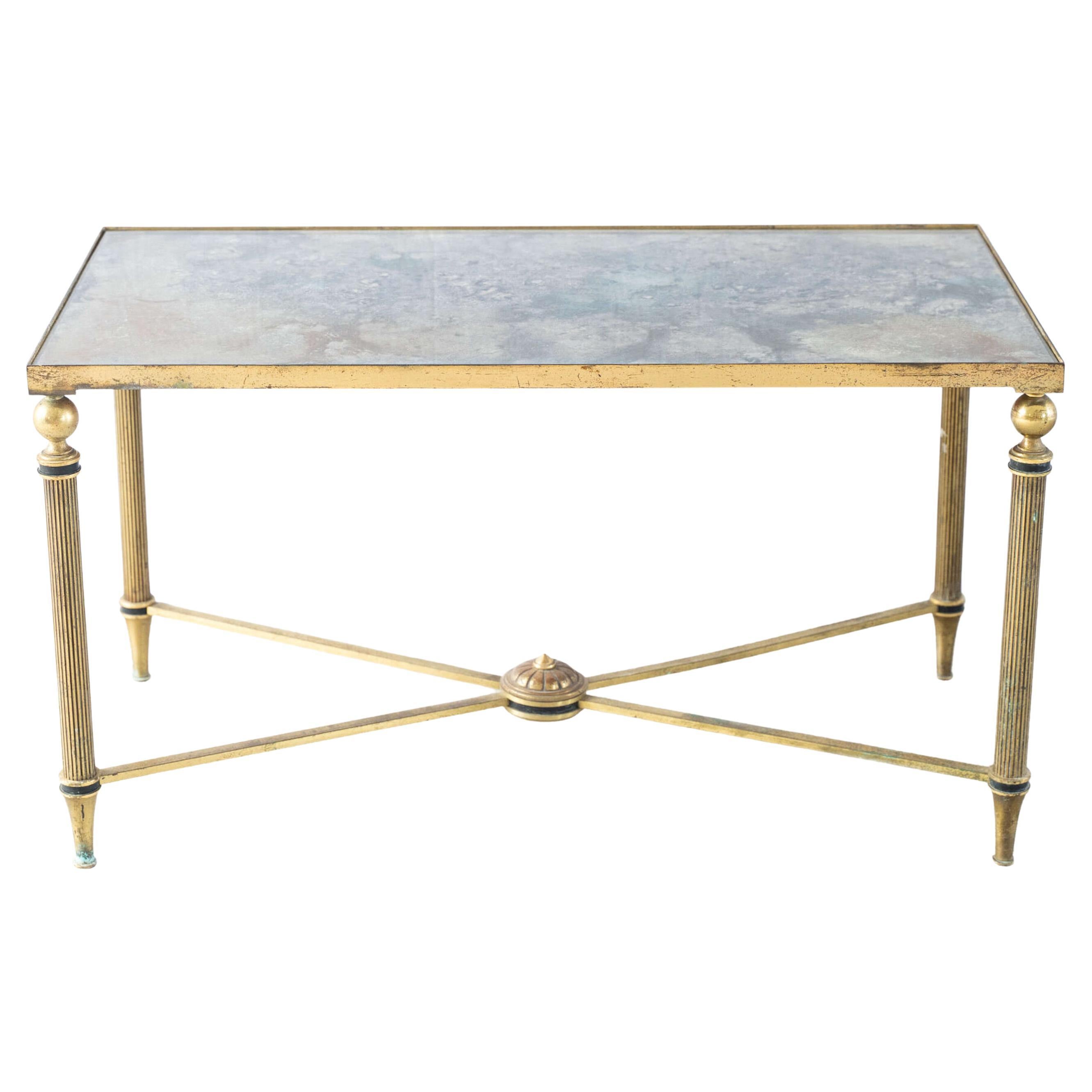 French Brass Verre Églomisé Coffee Table Attributed to Maison Jansen For Sale