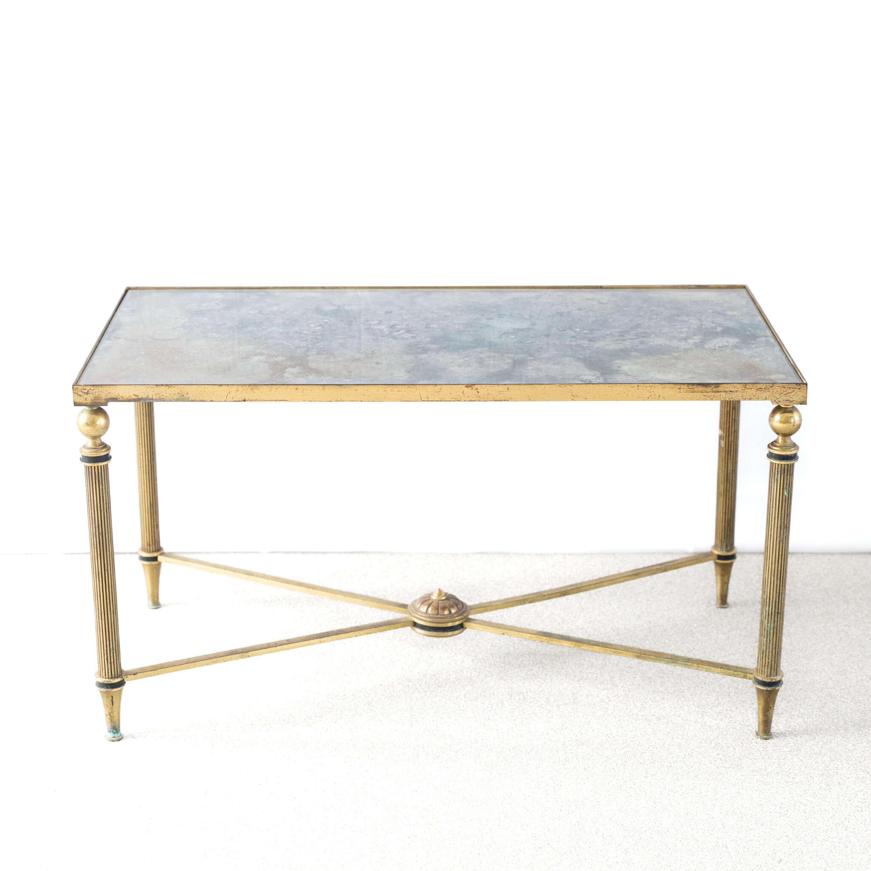 French Brass Verre Églomisé Coffee Table Attributed to Maison Jansen For Sale 2