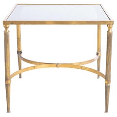 French Square Brass and Glass Side Table