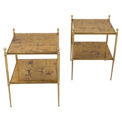 Pair of Maison Jansen 2 Tier Églomisé Glass End Tables / Side Tables / Gold