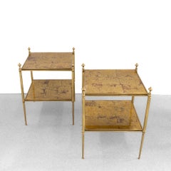 Pair of Maison Jansen 2 Tier Églomisé Glass End Tables / Side Tables / Gold